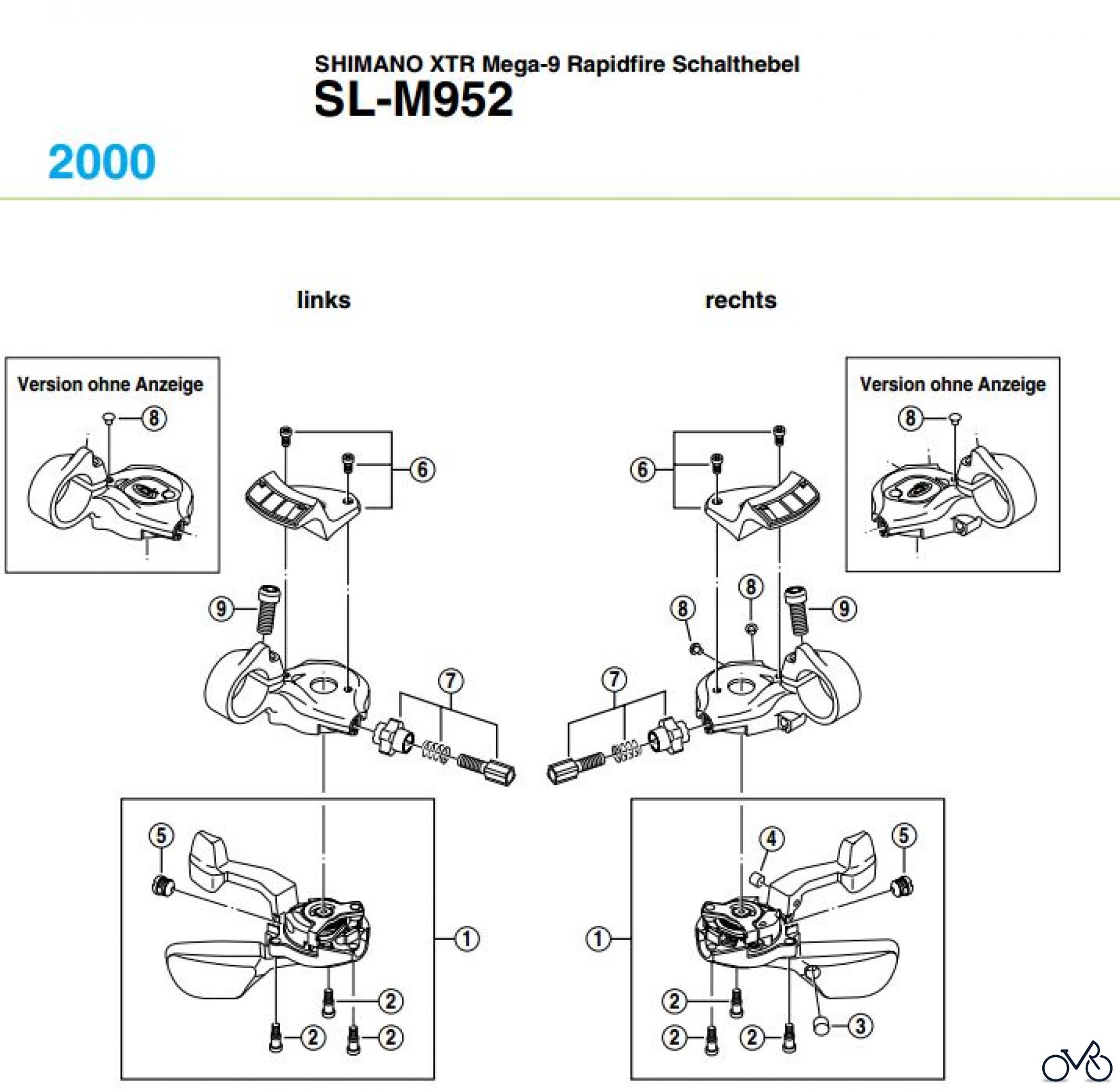  Shimano SL Shift Lever - Schalthebel SL-M952-1782A SHIMANO XTR Mega-9 Rapidfire Schalthebel