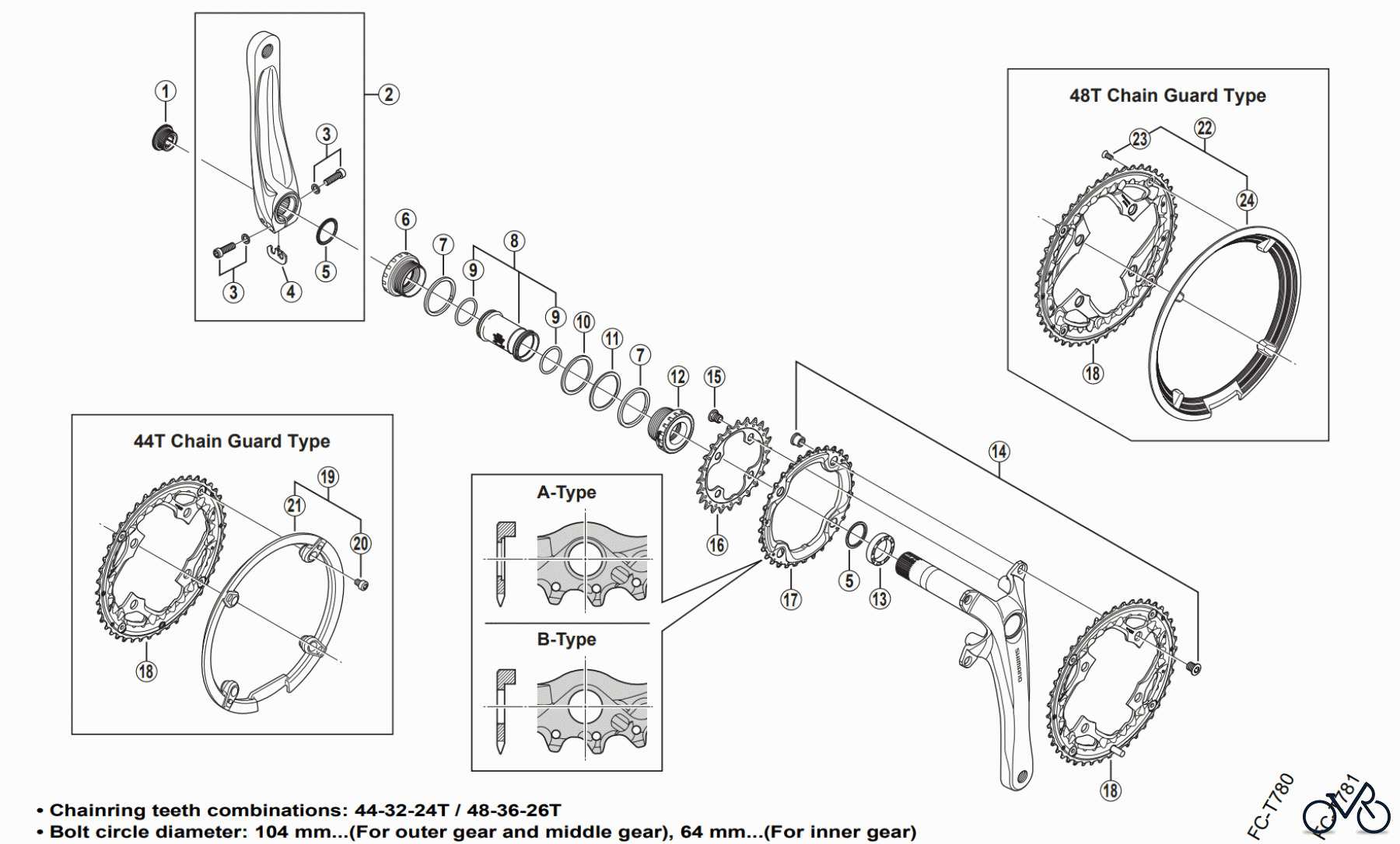  Shimano FC Front Chainwheel - Kurbelsatz, Vorderes Kettenblatt FC-T551 Front Chainwheel