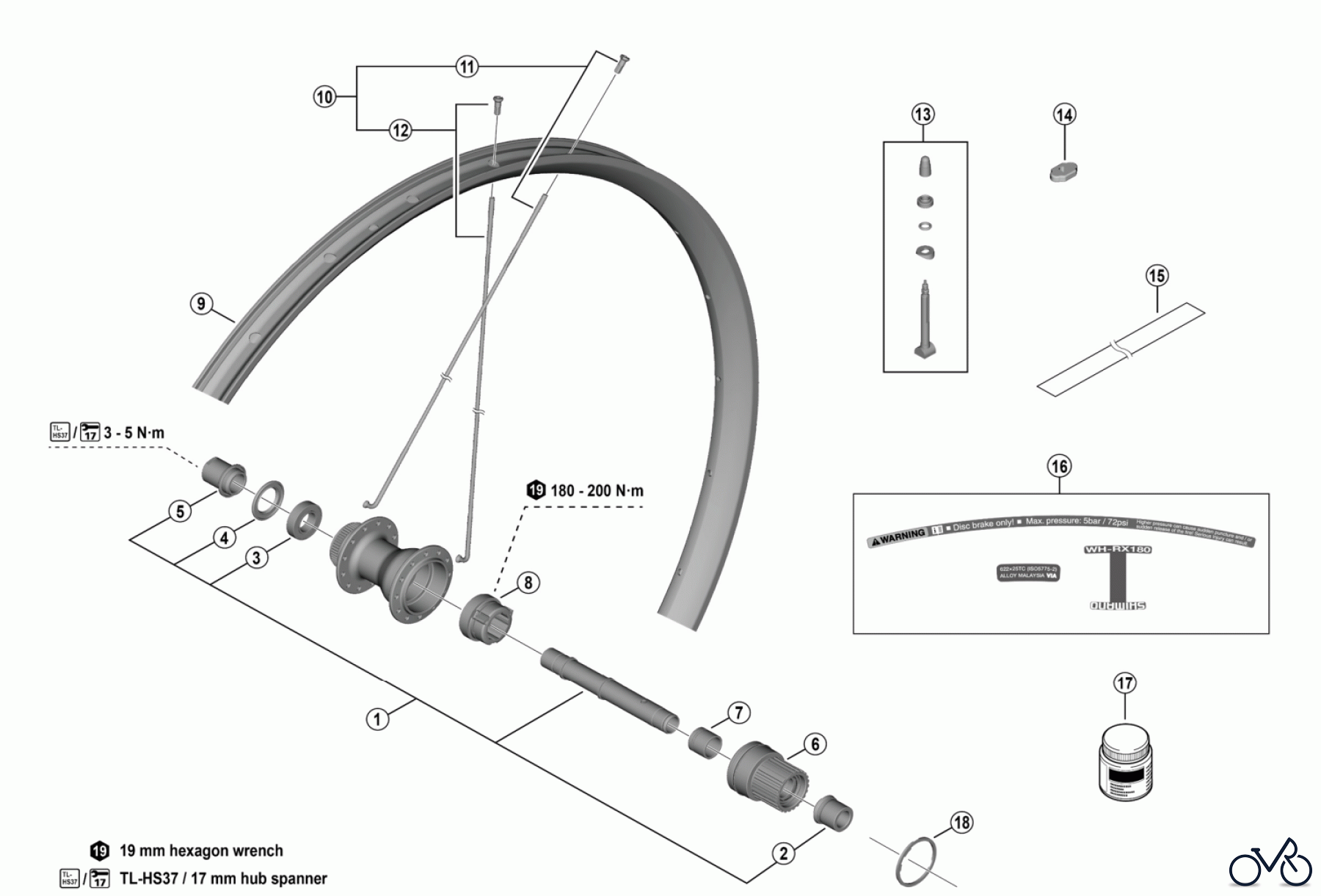 Shimano WH Wheels - Laufräder WH-RX180-TL-R12-700C (-4889A)  Rear Wheel  12-speed (MICRO SPLINE) 12/11-speed (HG spline L)