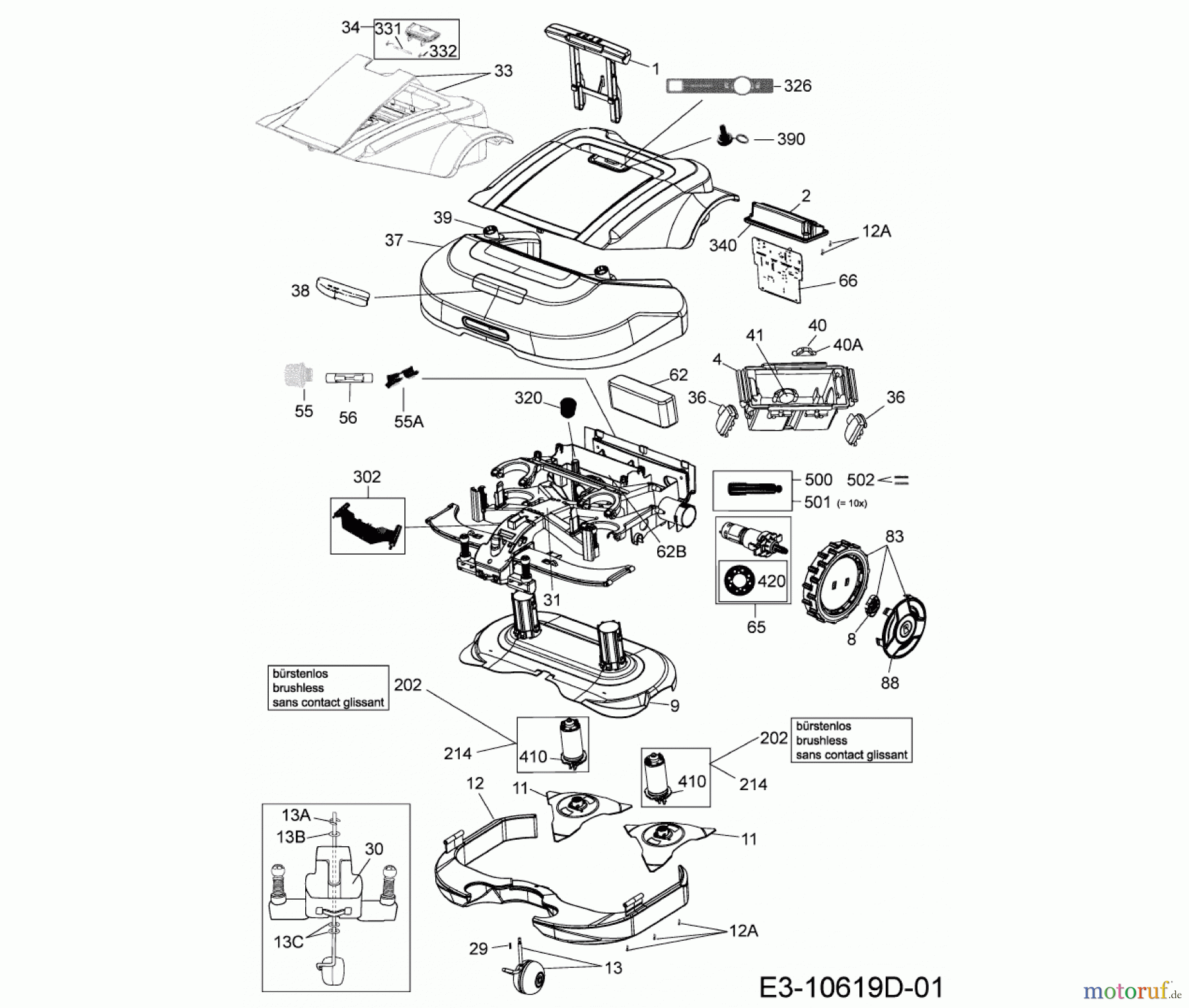 Robomow Mähroboter RS615U 22BSBA-A619 (2020) Elektromotore, Gehäuse, Messer, Räder