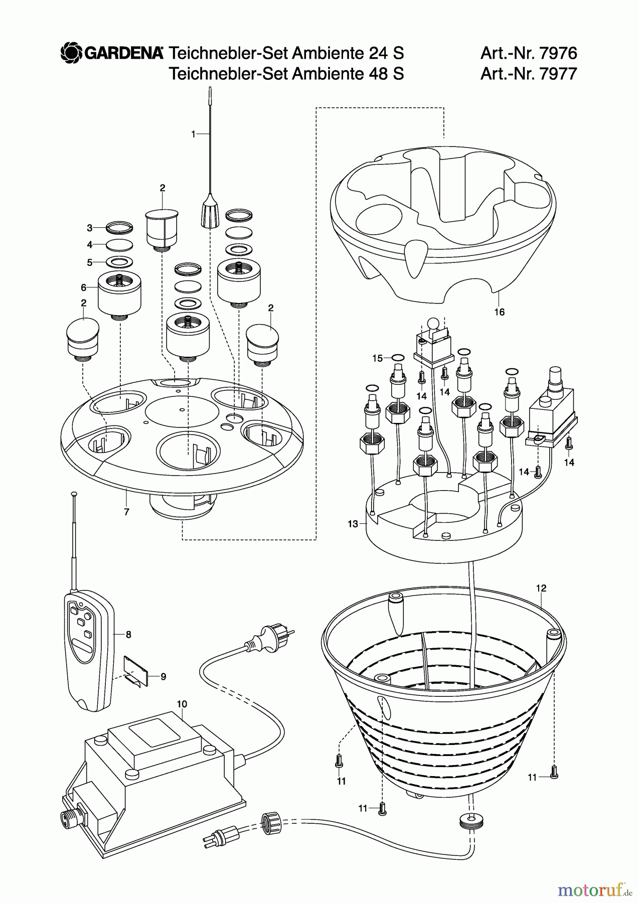  Gardena Wassertechnik Teich Teichnebler-Set Ambiente 48 S