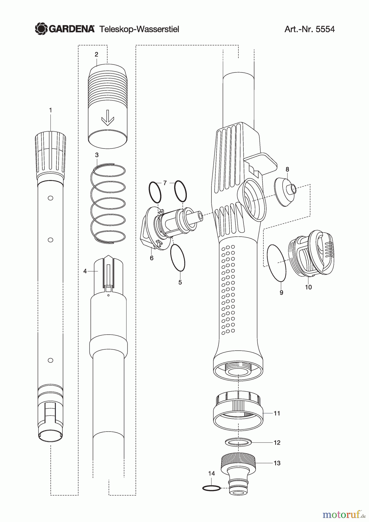 Gardena Wassertechnik Gießen Teleskop-Wasserstiel 155 - 260 cm