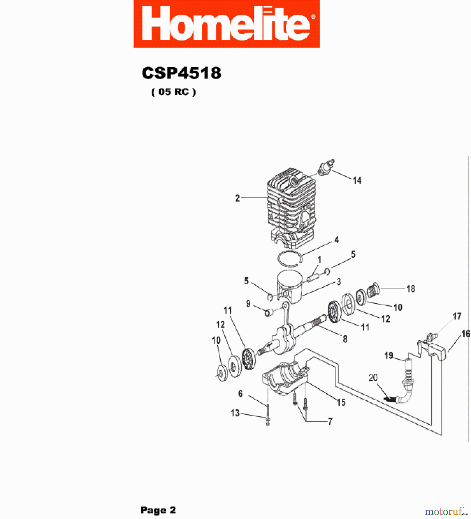 Homelite Motorsägen Benzin CSP4518 Kurbelwelle, Zylinder