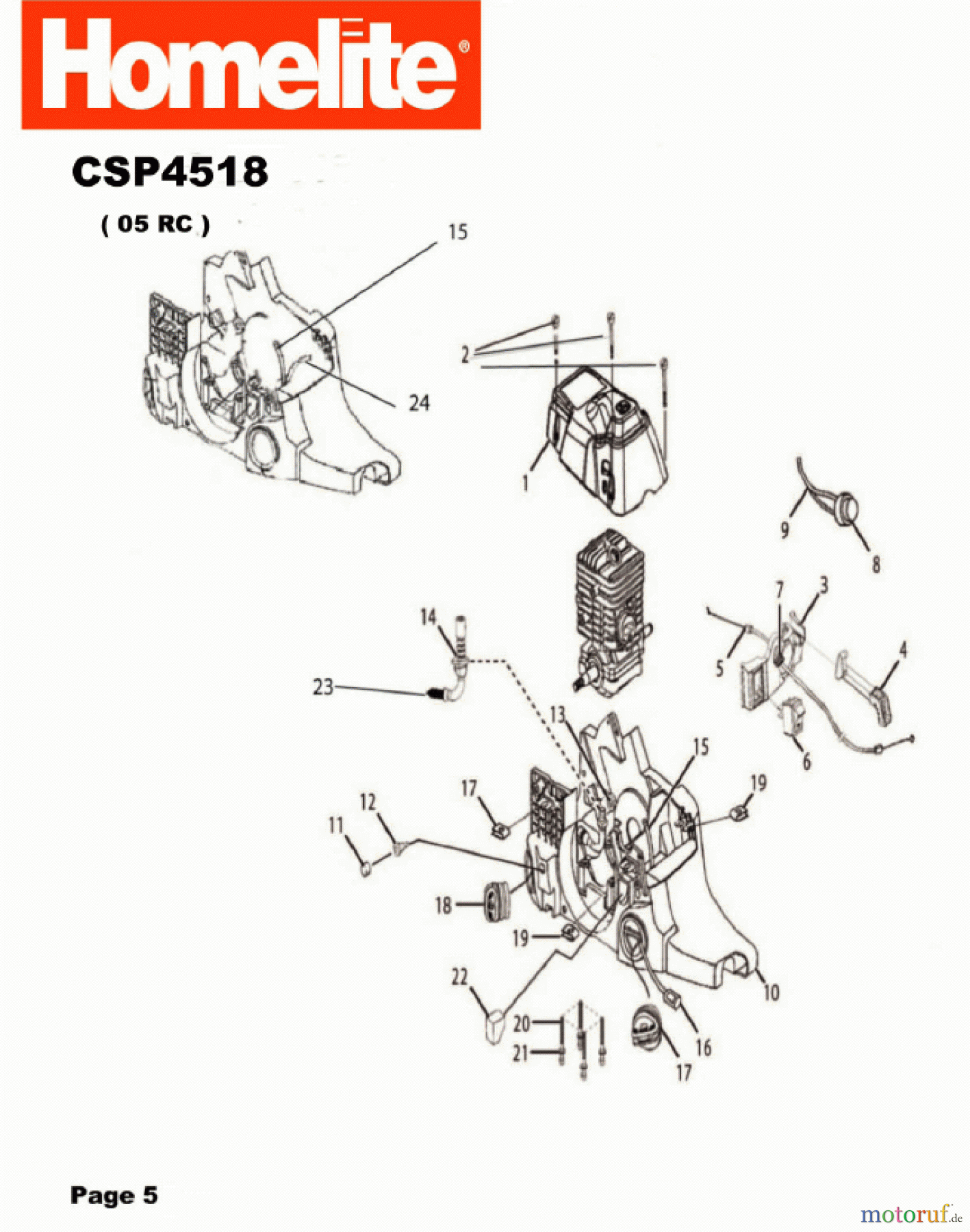 Homelite Motorsägen Benzin CSP4518 Gehäuse, Tank