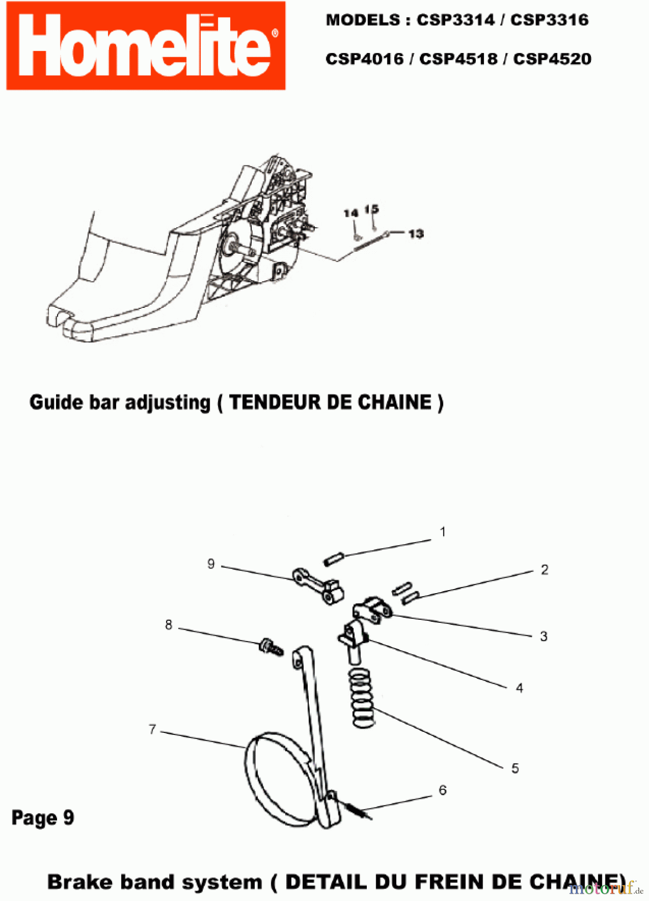 Homelite Motorsägen Benzin CSP4518 Kettenbremse, Kettenspanner