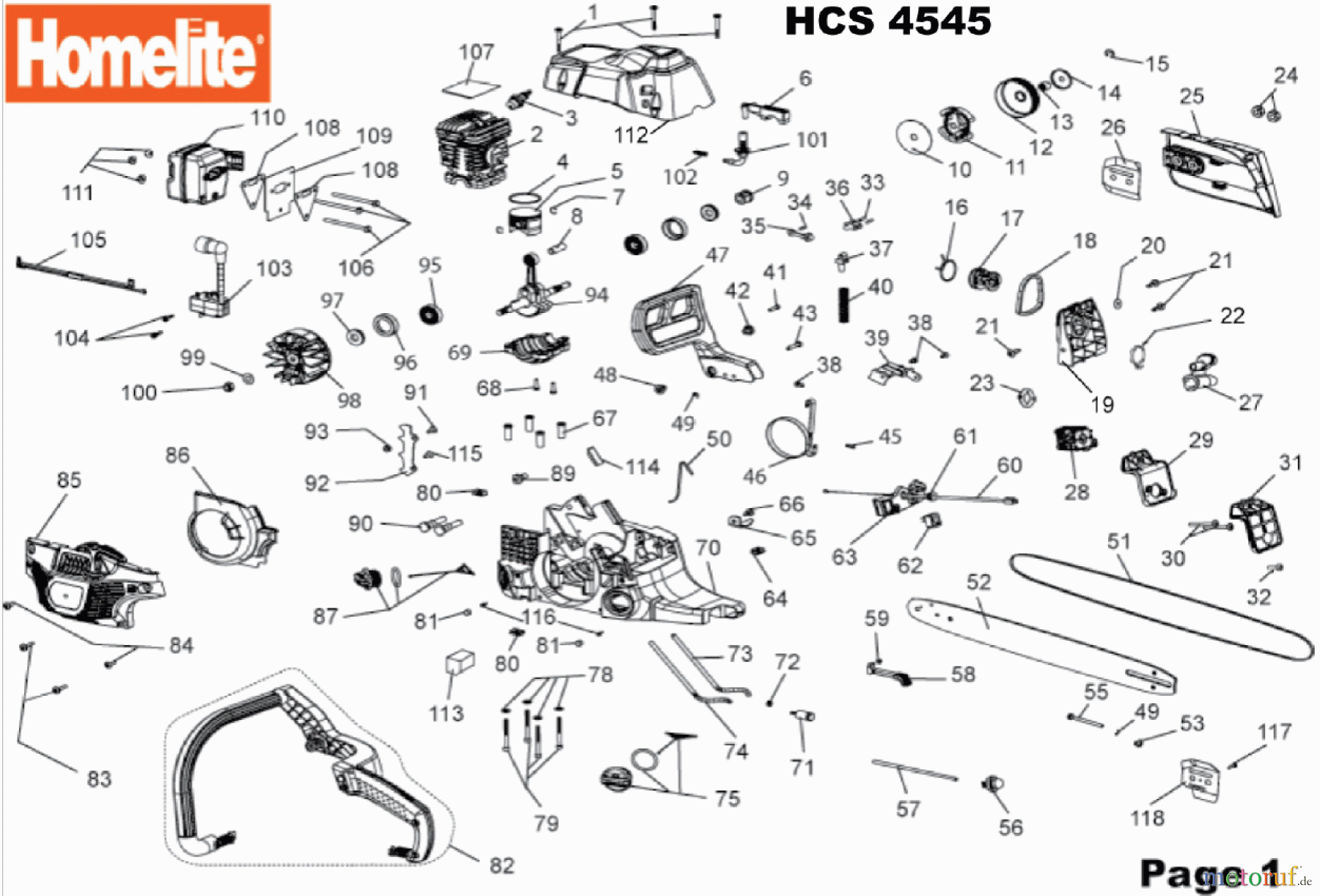  Homelite Motorsägen Benzin HCS4545 Seite 1