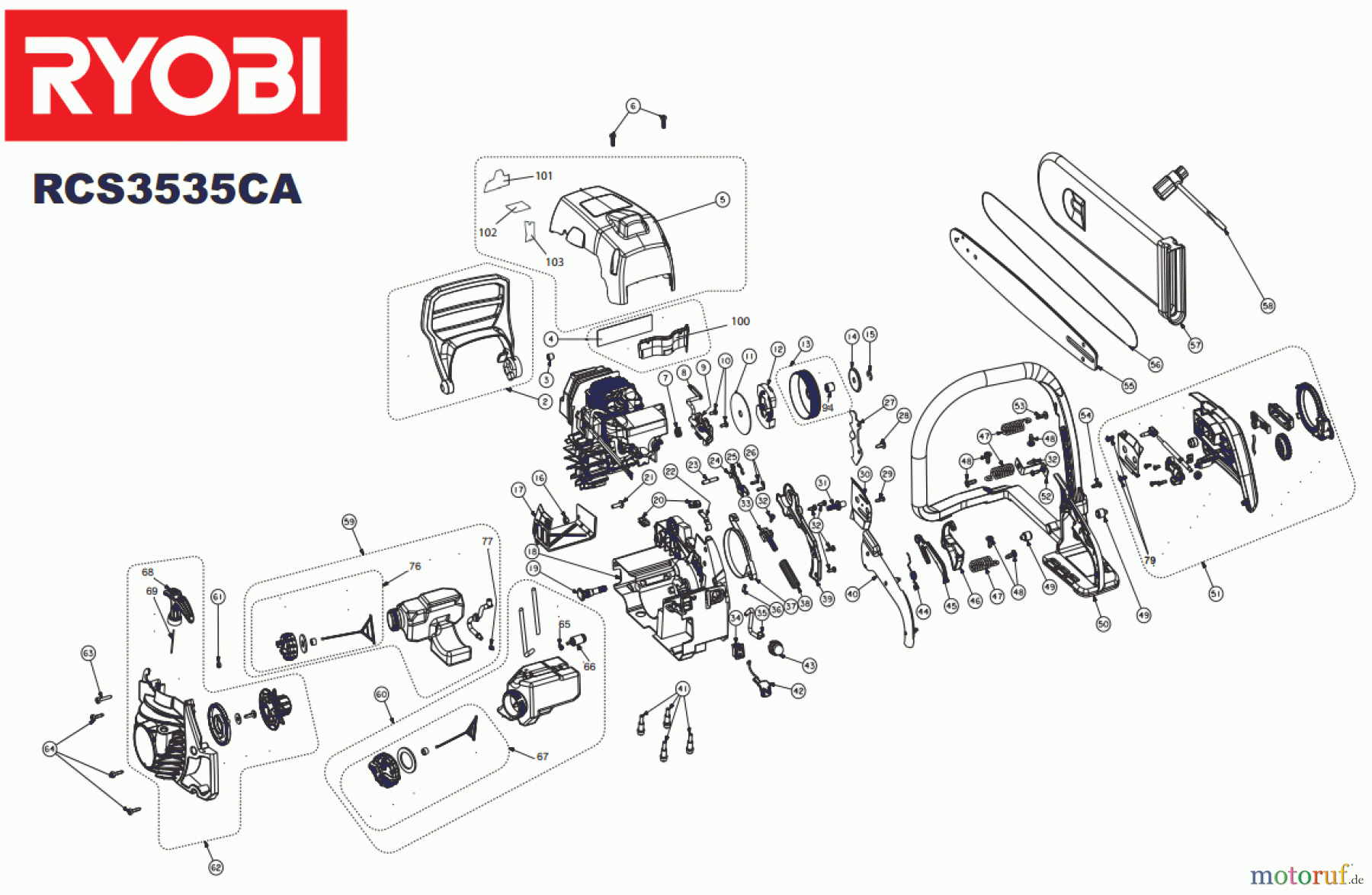  Ryobi Kettensägen Benzin RCS3535CA Seite 1