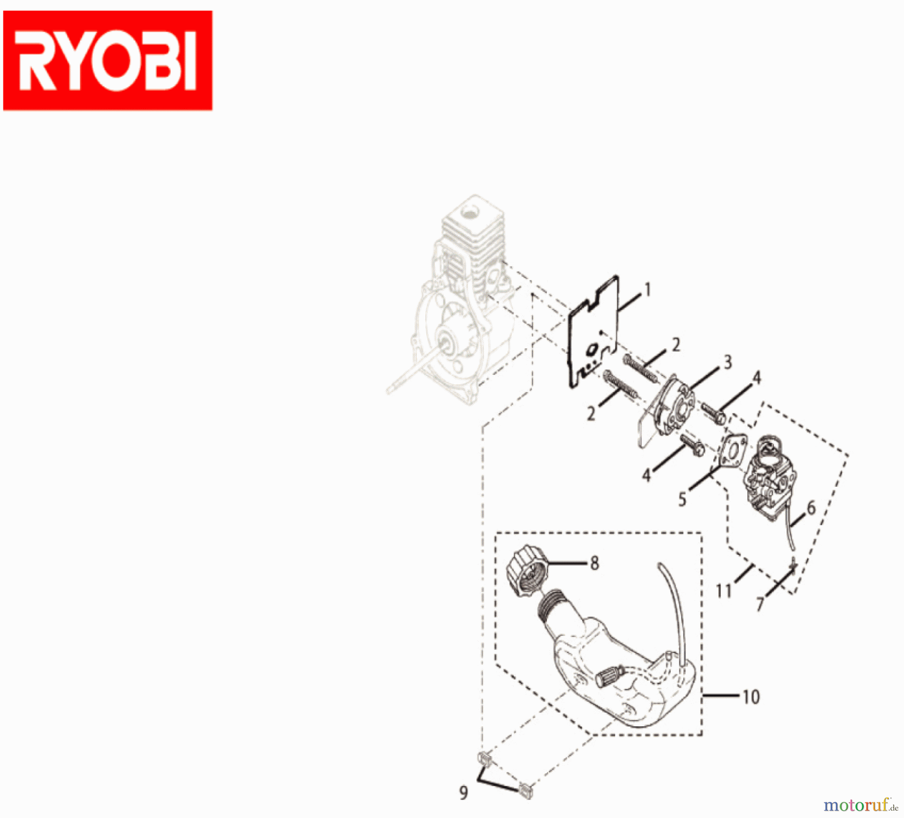 Ryobi Rasentrimmer Benzin PLT3043A Tank, Vergaser