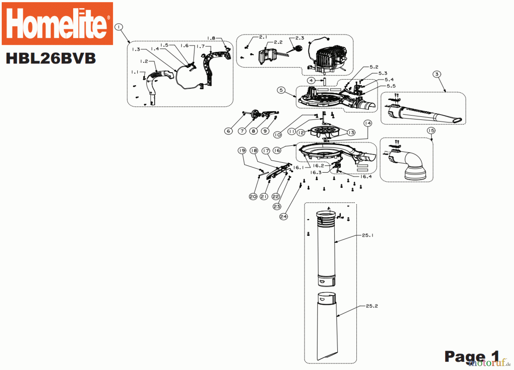  Homelite Laubbläser, Laubsauger HBL26BVB Seite 1