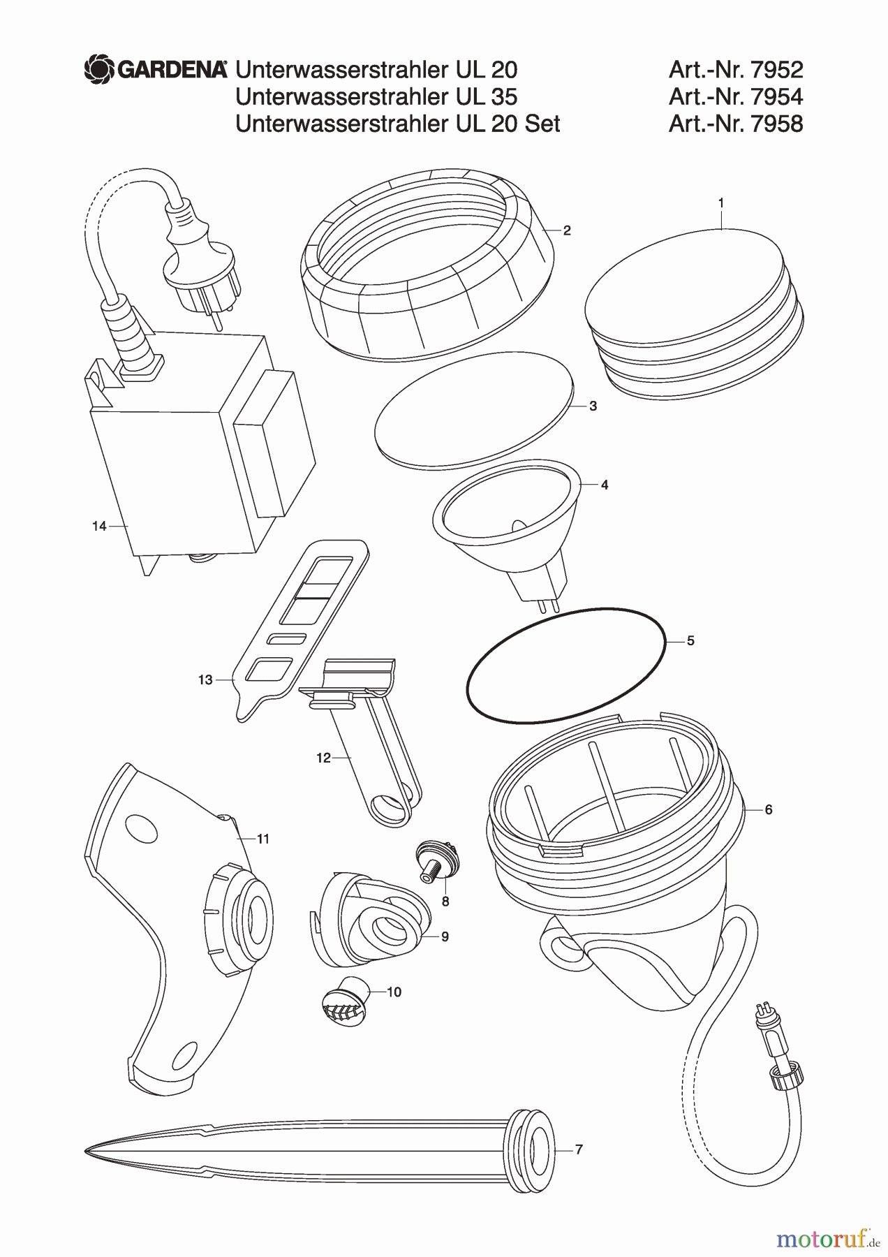 Gardena Wassertechnik Teich Unterwasserstrahler-Set UL 20 S