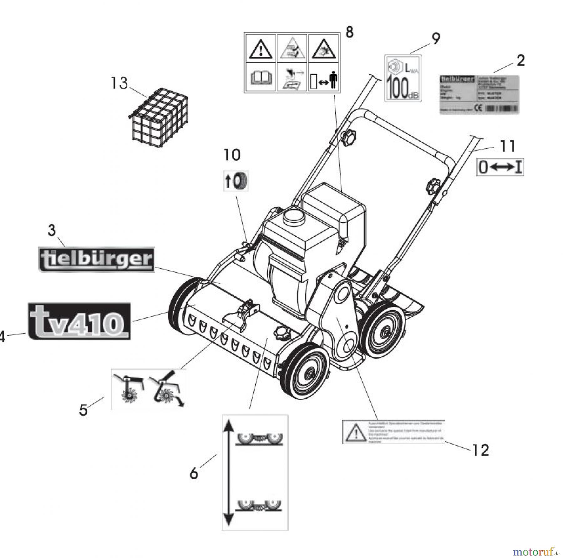 Tielbürger Vertikutierer tv410 Motor / Aufkleber