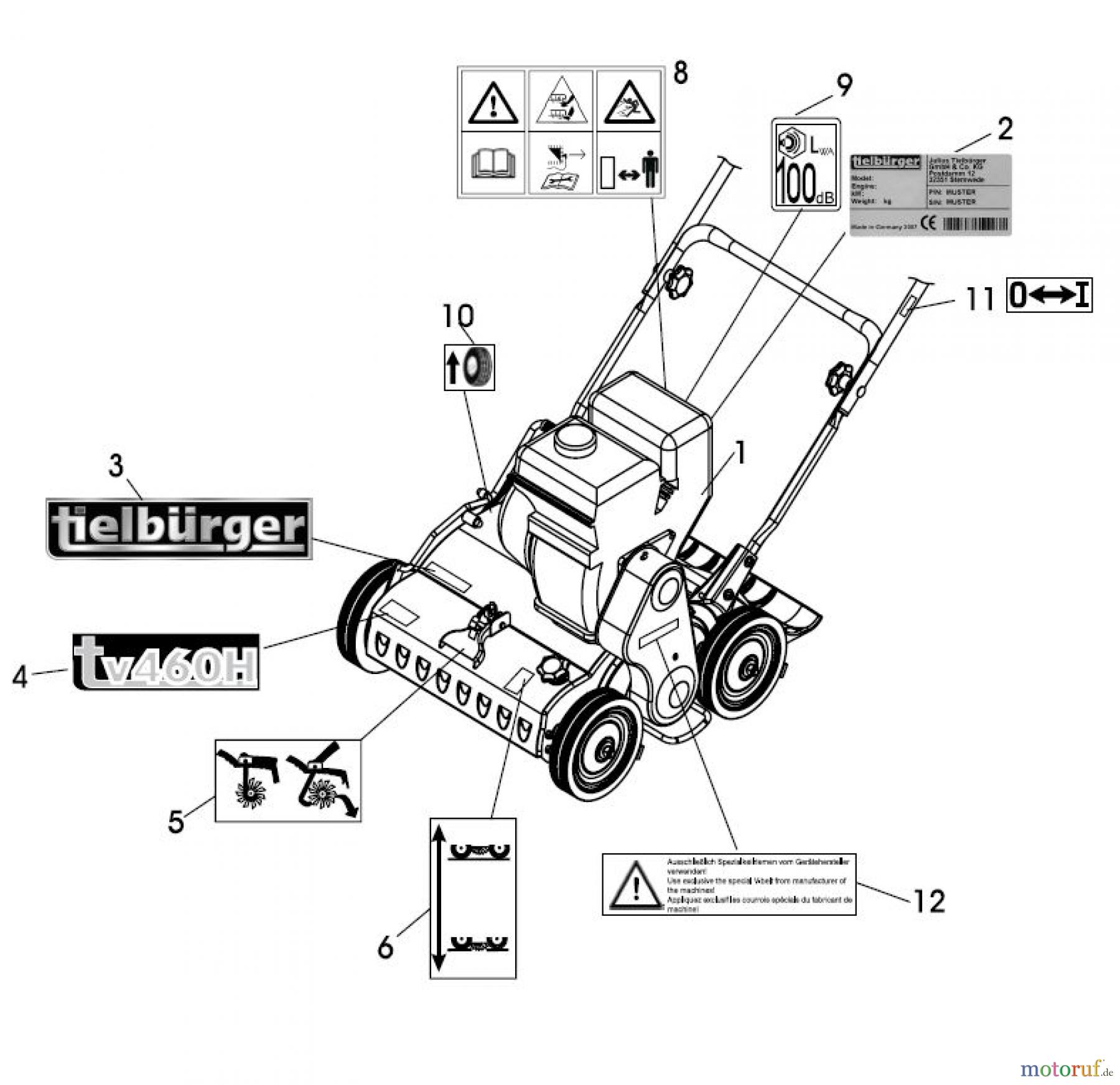 Tielbürger Vertikutierer tv460H Motor / Aufkleber