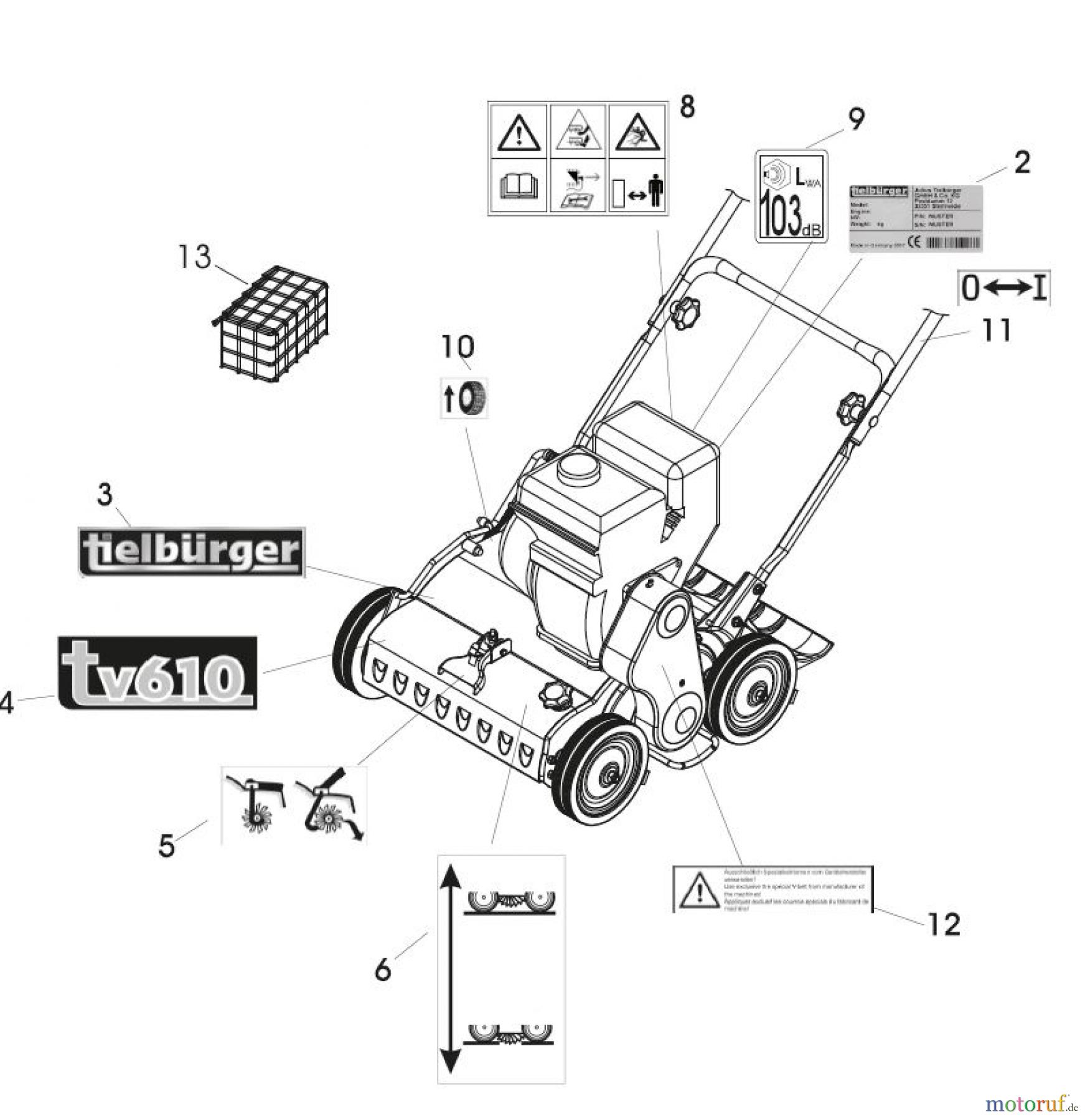 Tielbürger Vertikutierer tv610 Motor / Aufkleber