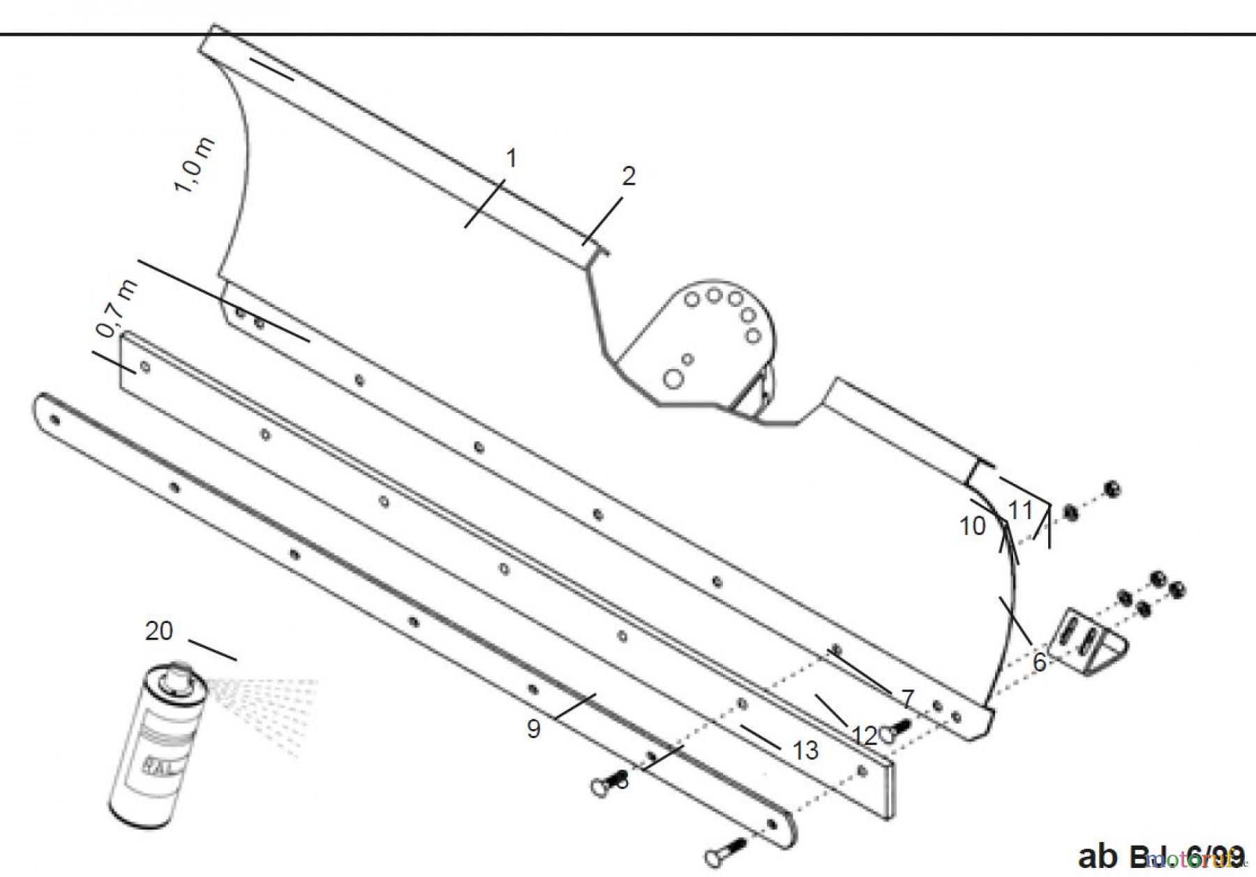 Tielbürger Wiesenmäher Zubehör Räumschilder für: t56, t56R, t57, t57R, t60, t66, t70 (1,0m) ab BJ. 6/99
