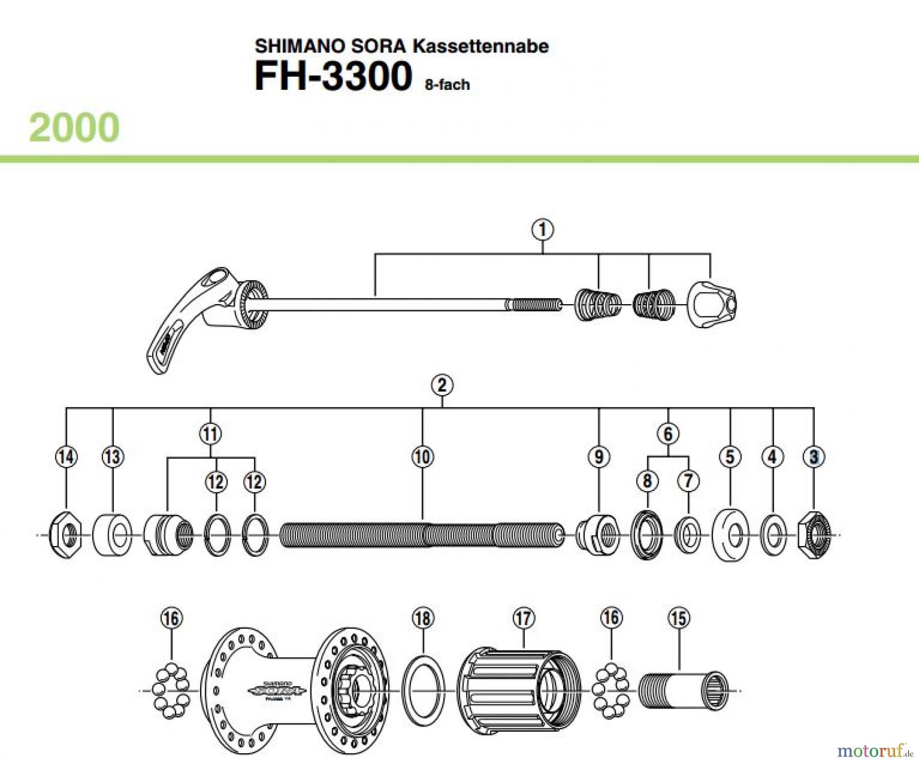 Shimano FH Free Hub - Freilaufnabe FH-3300, 2000 SHIMANO SORA Kassettennabe 8-fach