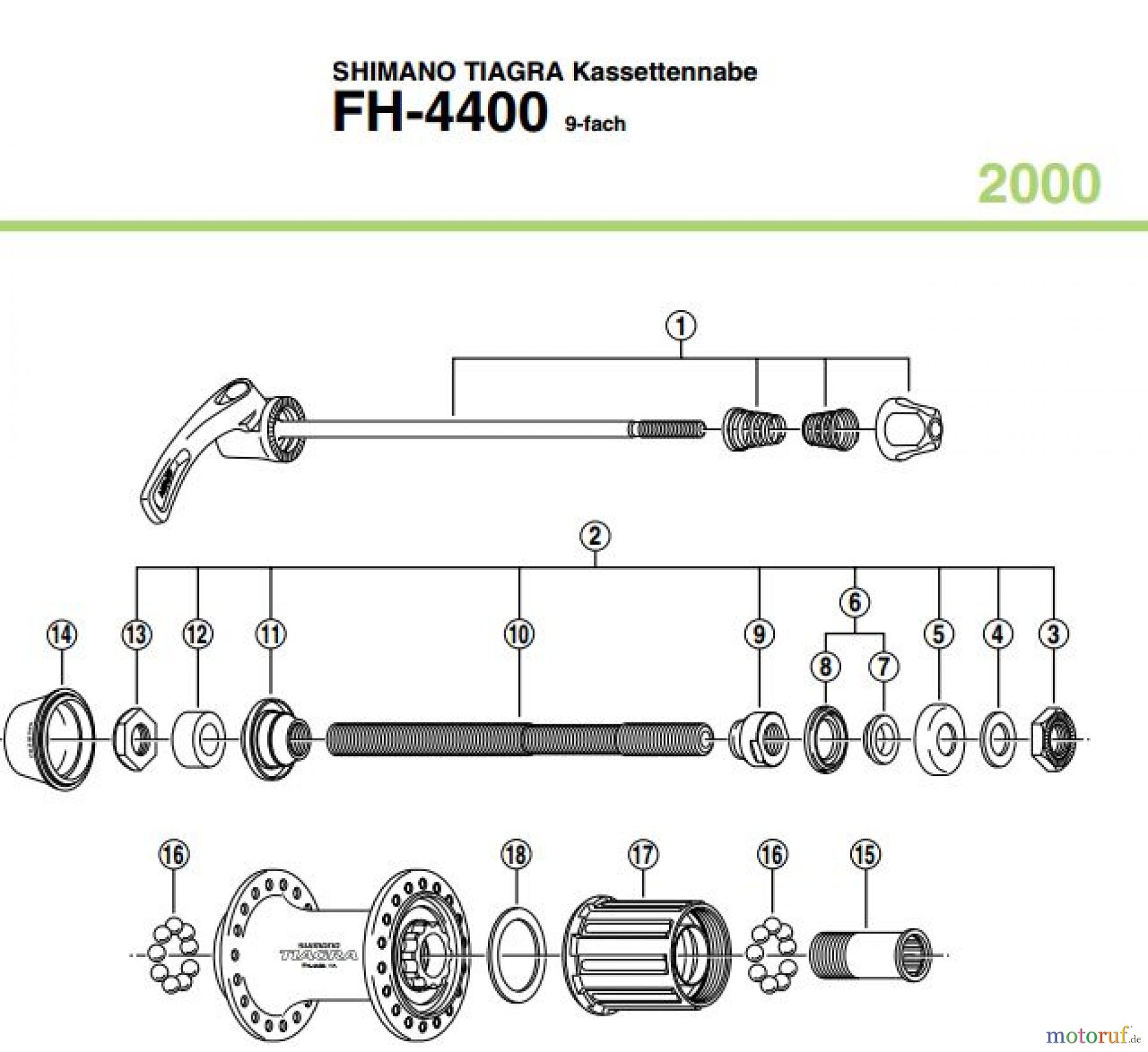 Shimano FH Free Hub - Freilaufnabe FH-4400, 2000 SHIMANO TIAGRA Kassettennabe 9-fach