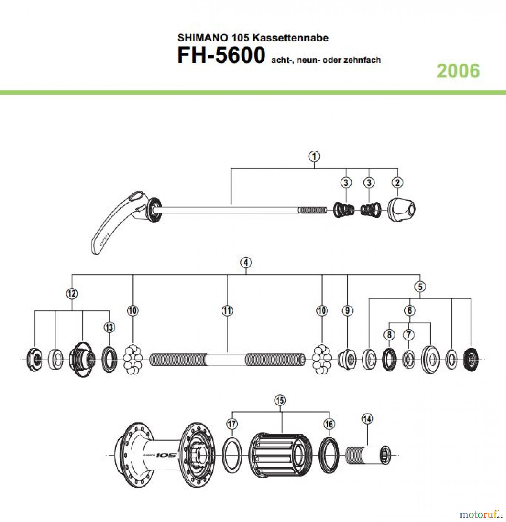 Shimano FH Free Hub - Freilaufnabe FH-5600 SHIMANO 105 Kassettennabe acht-, neun- oder zehnfach