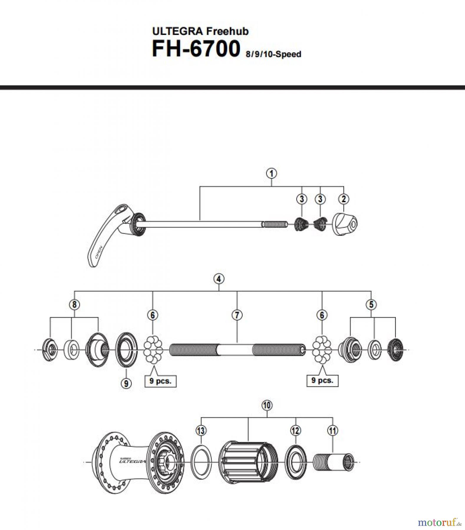Shimano FH Free Hub - Freilaufnabe FH-6700 ULTEGRA Kassettennabe 8/9/10-fach