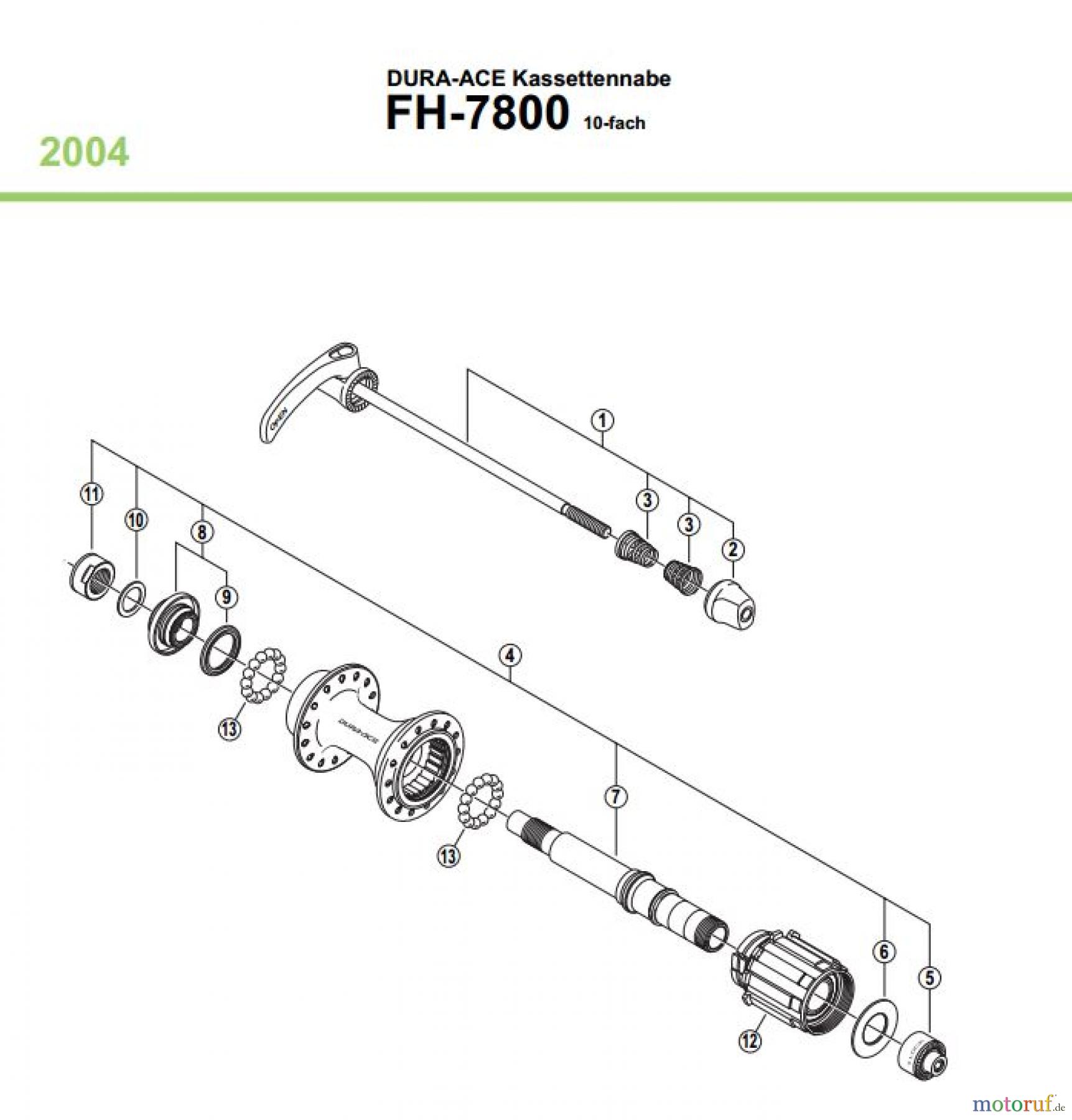 Shimano FH Free Hub - Freilaufnabe FH-7800 DURA-ACE Kassettennabe 10-fach