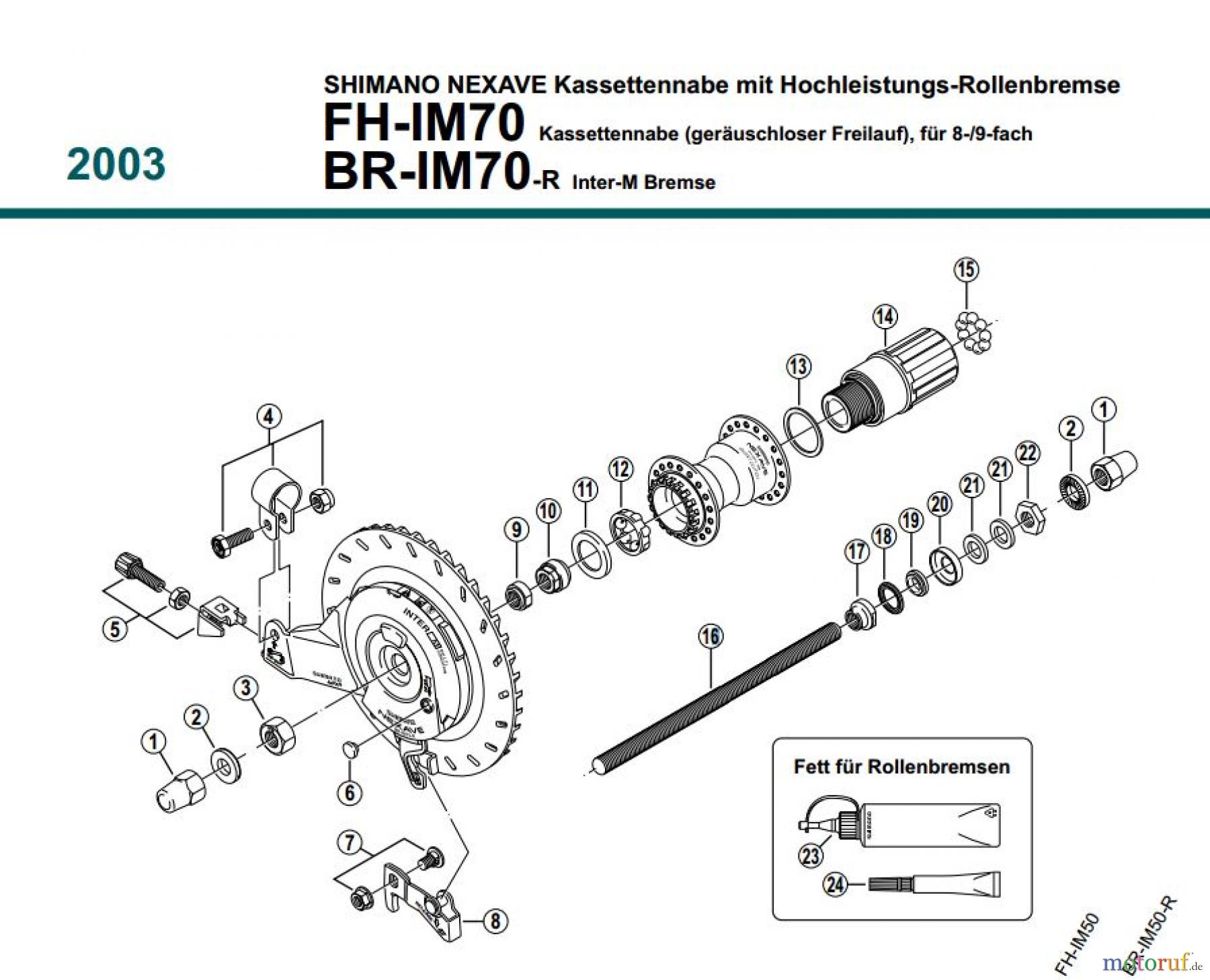 Shimano FH Free Hub - Freilaufnabe FH-IM70, BR-IM70-R, 2003 SHIMANO NEXAVE Kassettennabe 8-/9-fach
