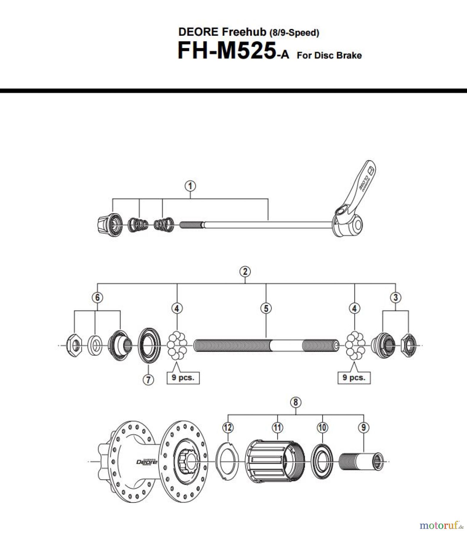 Shimano FH Free Hub - Freilaufnabe FH-M525-A -3287 DEORE Kassettennabe 8-/9-fach