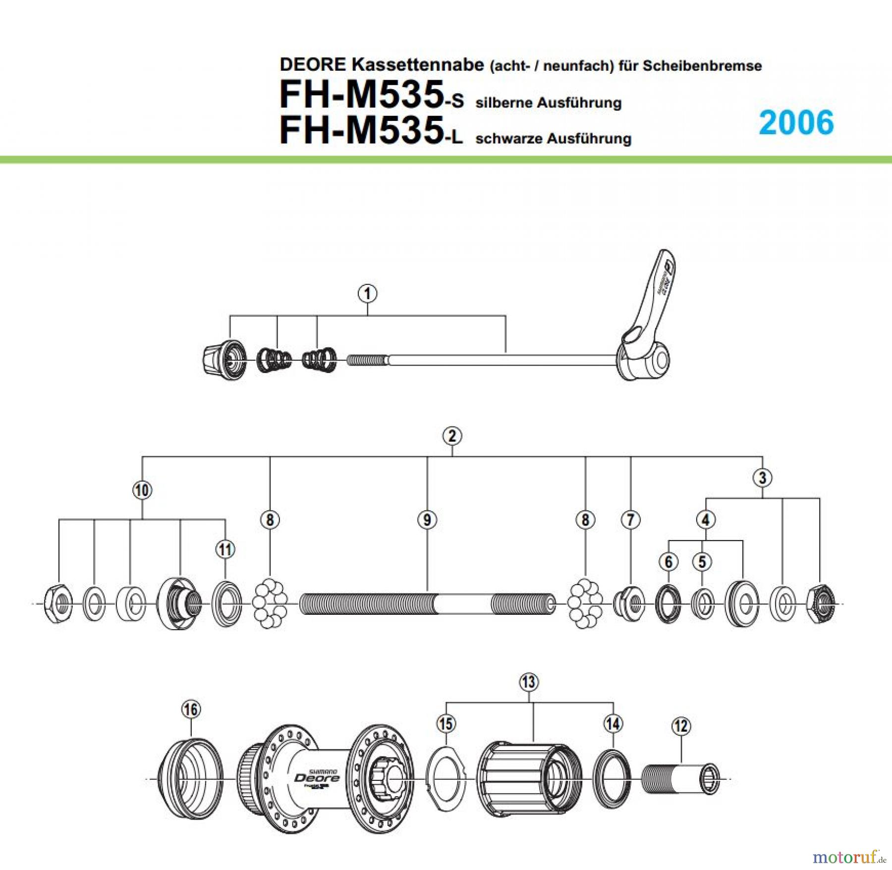 Shimano FH Free Hub - Freilaufnabe FH-M535 -2462 DEORE Kassettennabe 8-/9-fach