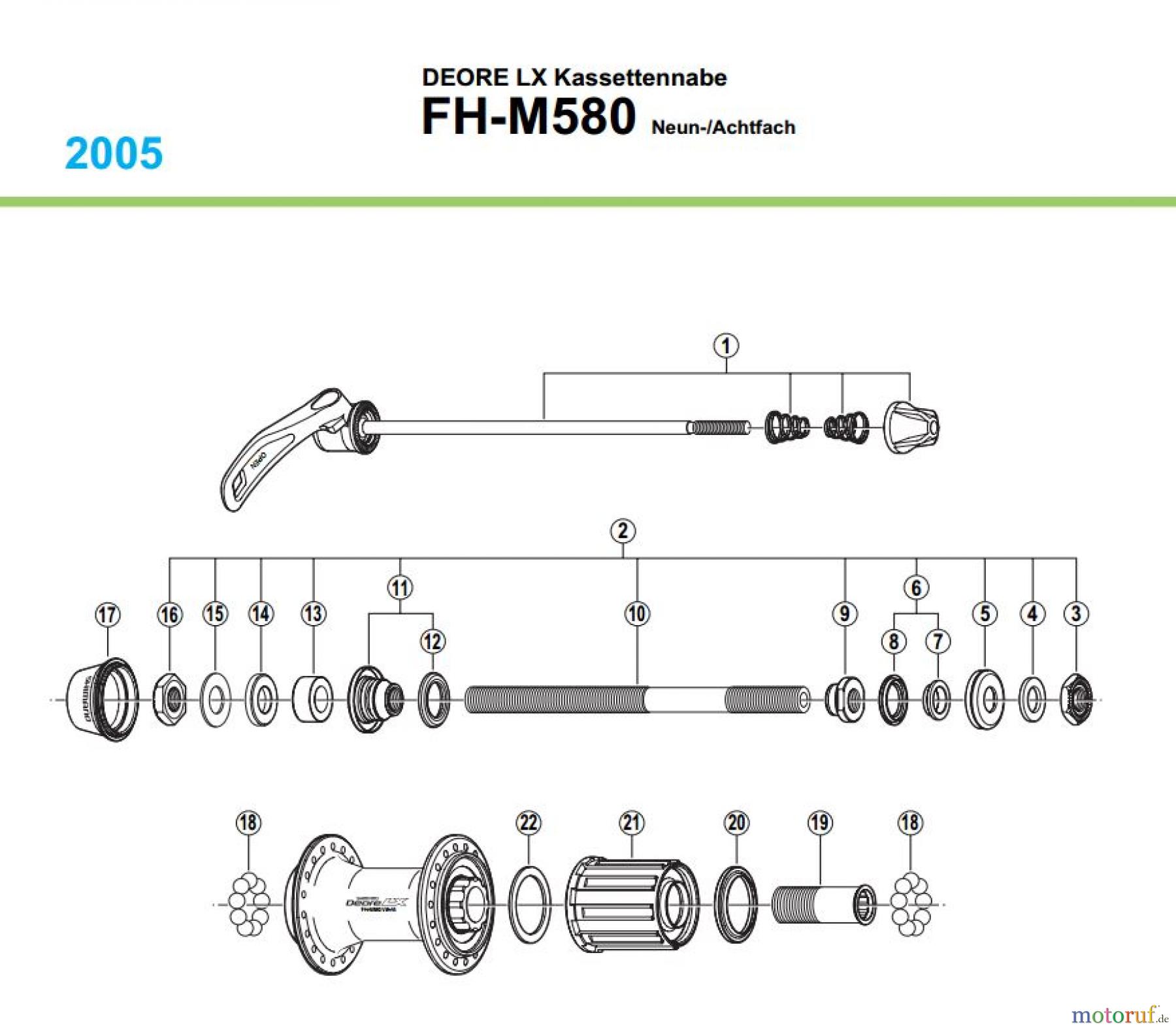 Shimano FH Free Hub - Freilaufnabe FH-M580, 2005 DEORE LX Kassettennabe 9-/8-fach