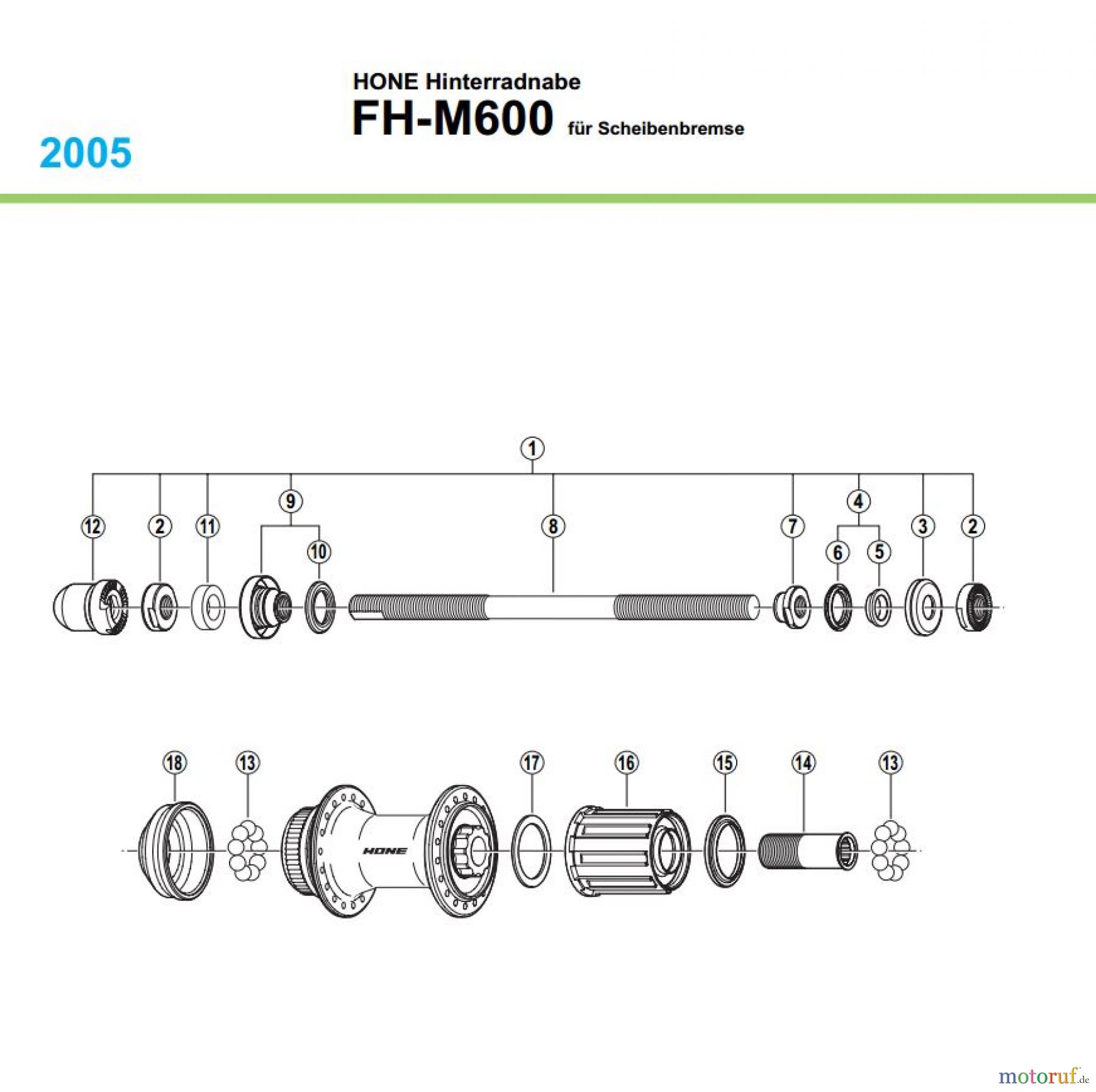 Shimano FH Free Hub - Freilaufnabe FH-M600, 2005 HONE Hinterradnabe für Scheibenbremse