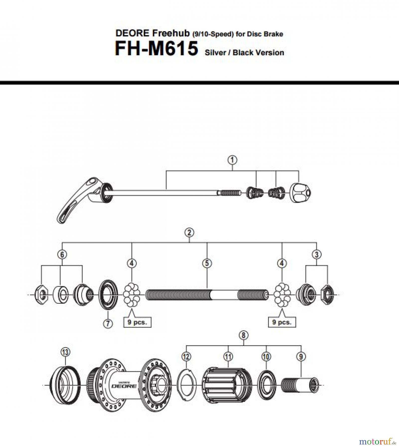 Shimano FH Free Hub - Freilaufnabe FH-M615 DEORE Kassettennabe 9-/10-fach