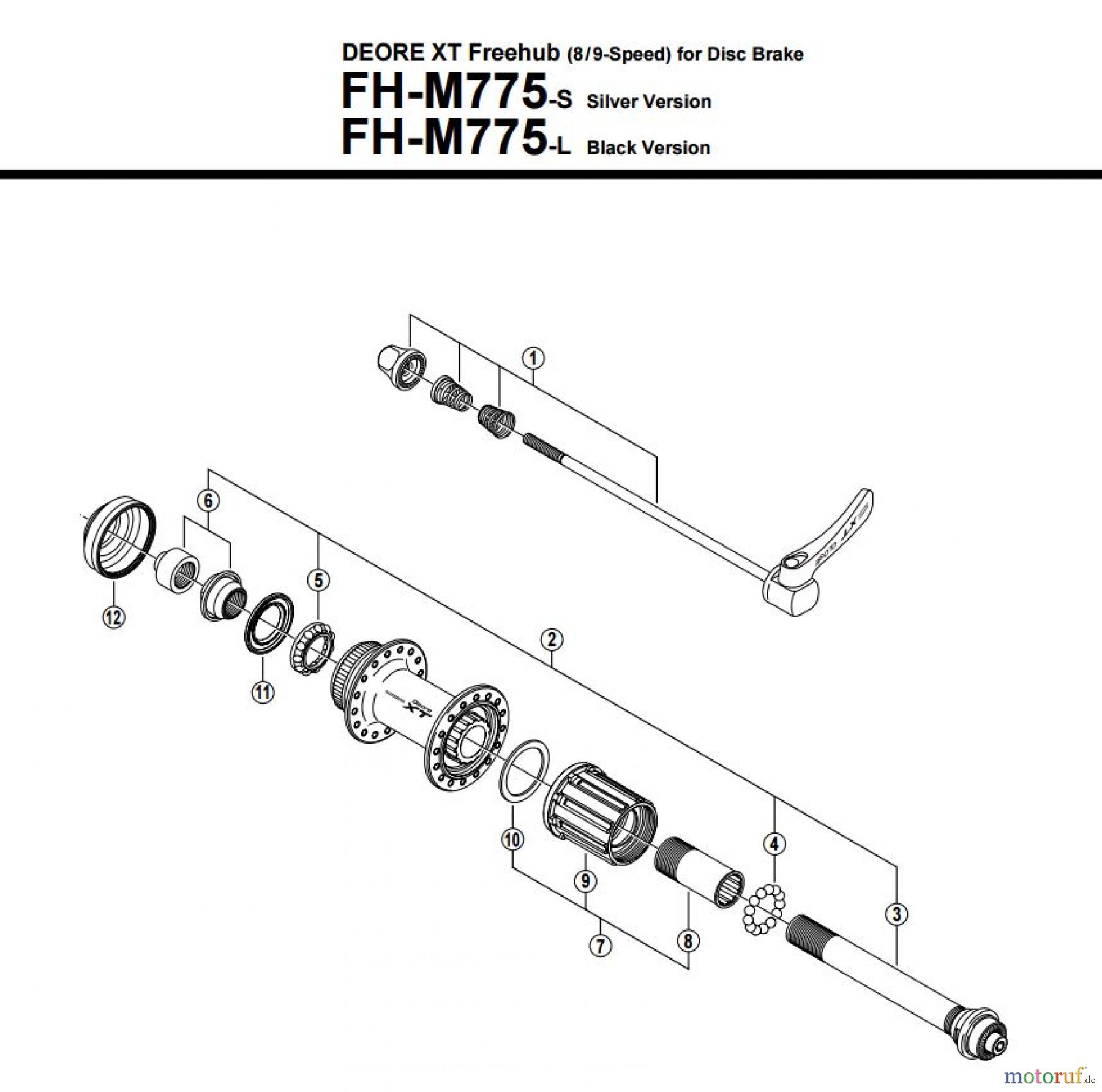Shimano FH Free Hub - Freilaufnabe FH-M775 -2700A DEORE XT Freehub (8/9-Speed) for Disc Brake