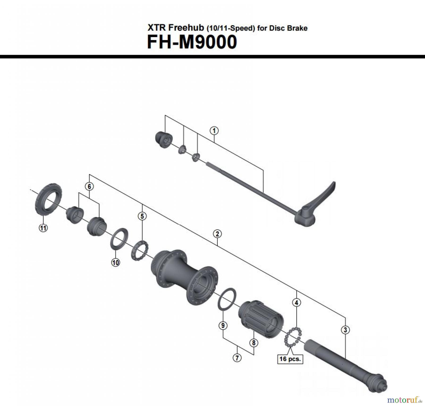 Shimano FH Free Hub - Freilaufnabe FH-M9000 XTR Freehub (10/11-Speed) for Disc Brake