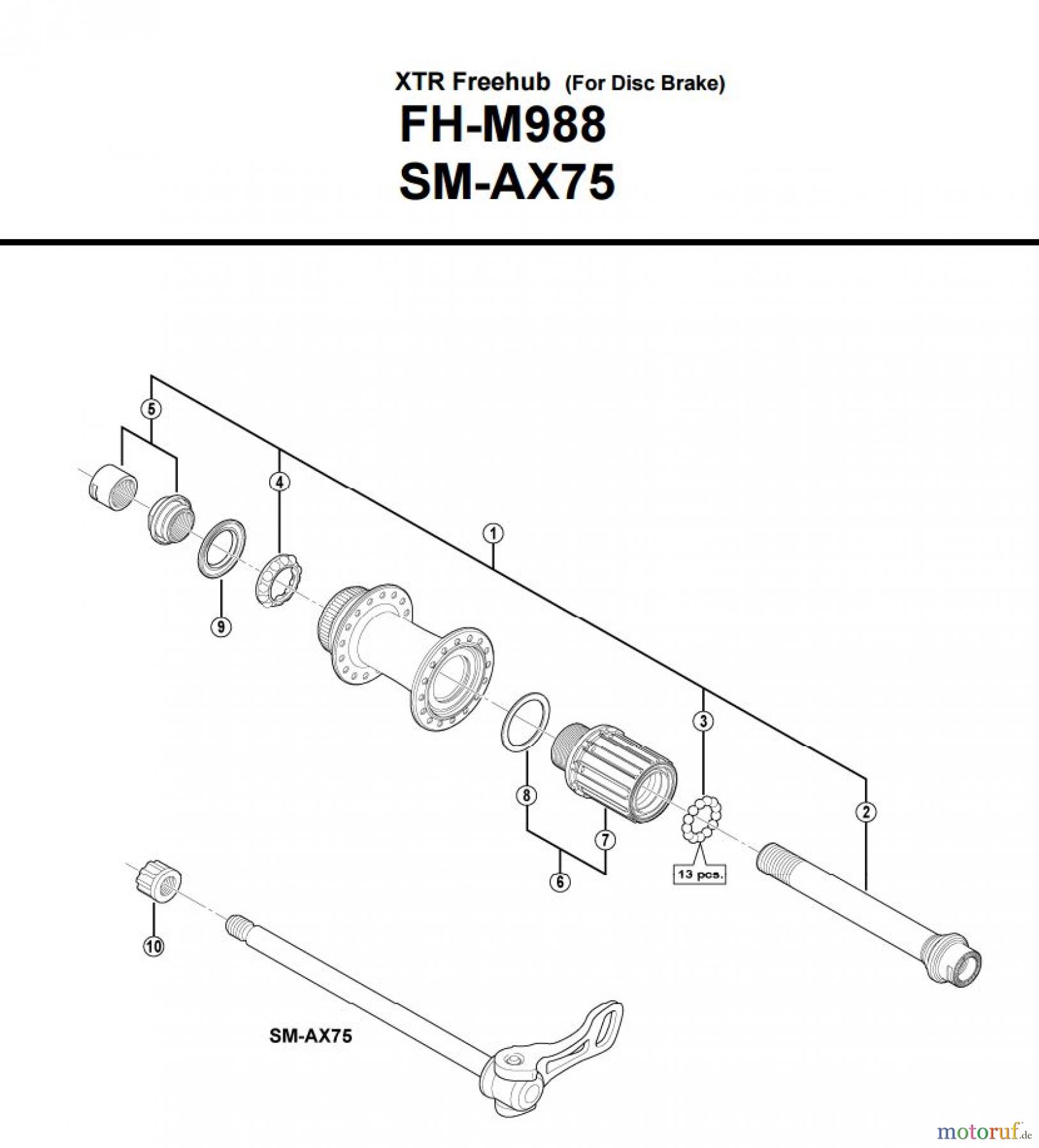 Shimano FH Free Hub - Freilaufnabe FH-M988 -3009 XTR Freehub (For Disc Brake)