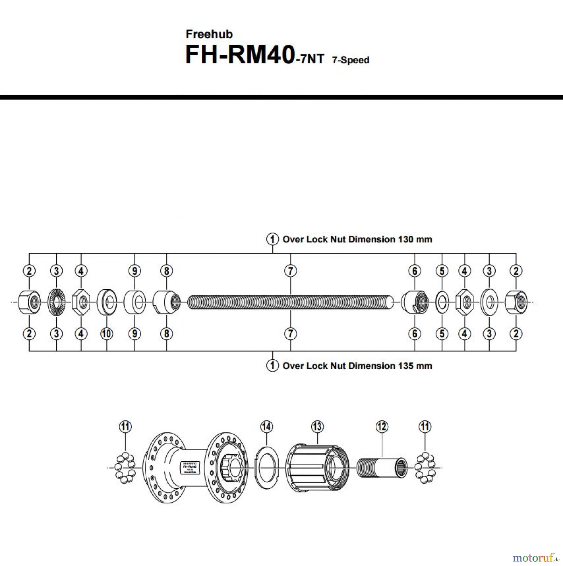 Shimano FH Free Hub - Freilaufnabe FH-RM40-7NT Kassettennabe 7-fach