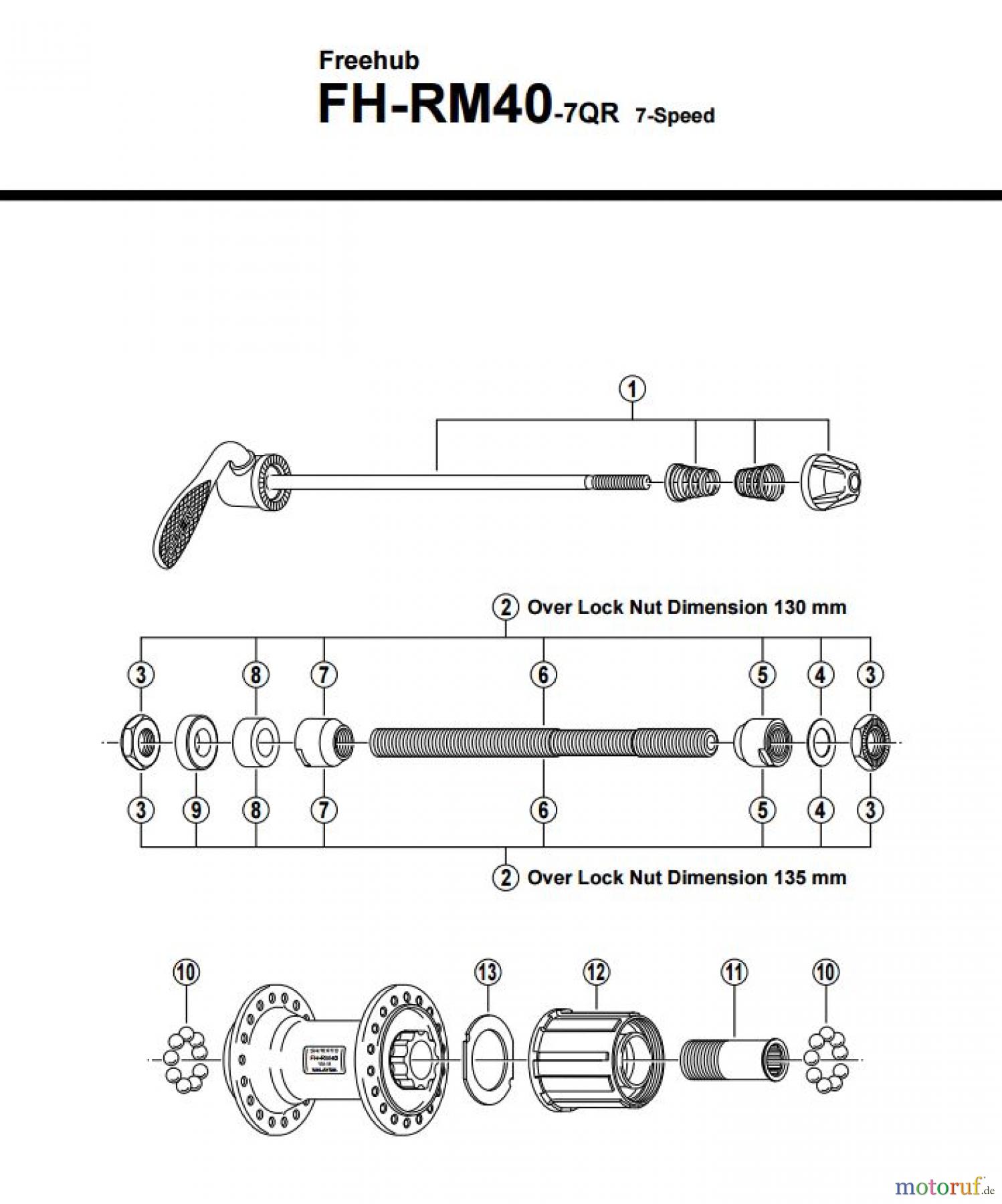 Shimano FH Free Hub - Freilaufnabe FH-RM40-7QR Kassettennabe 7-fach