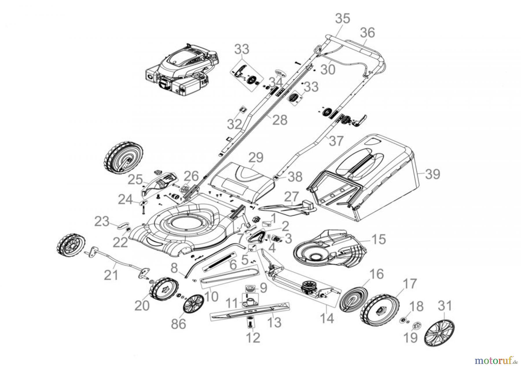 Güde Gartentechnik Rasenmäher Benzin-Rasenmäher Schnittbreite ab 50 cm RASENMÄHER BIG WHEELER 510 4IN1 - 95347 FSL95347-01 Seite 1