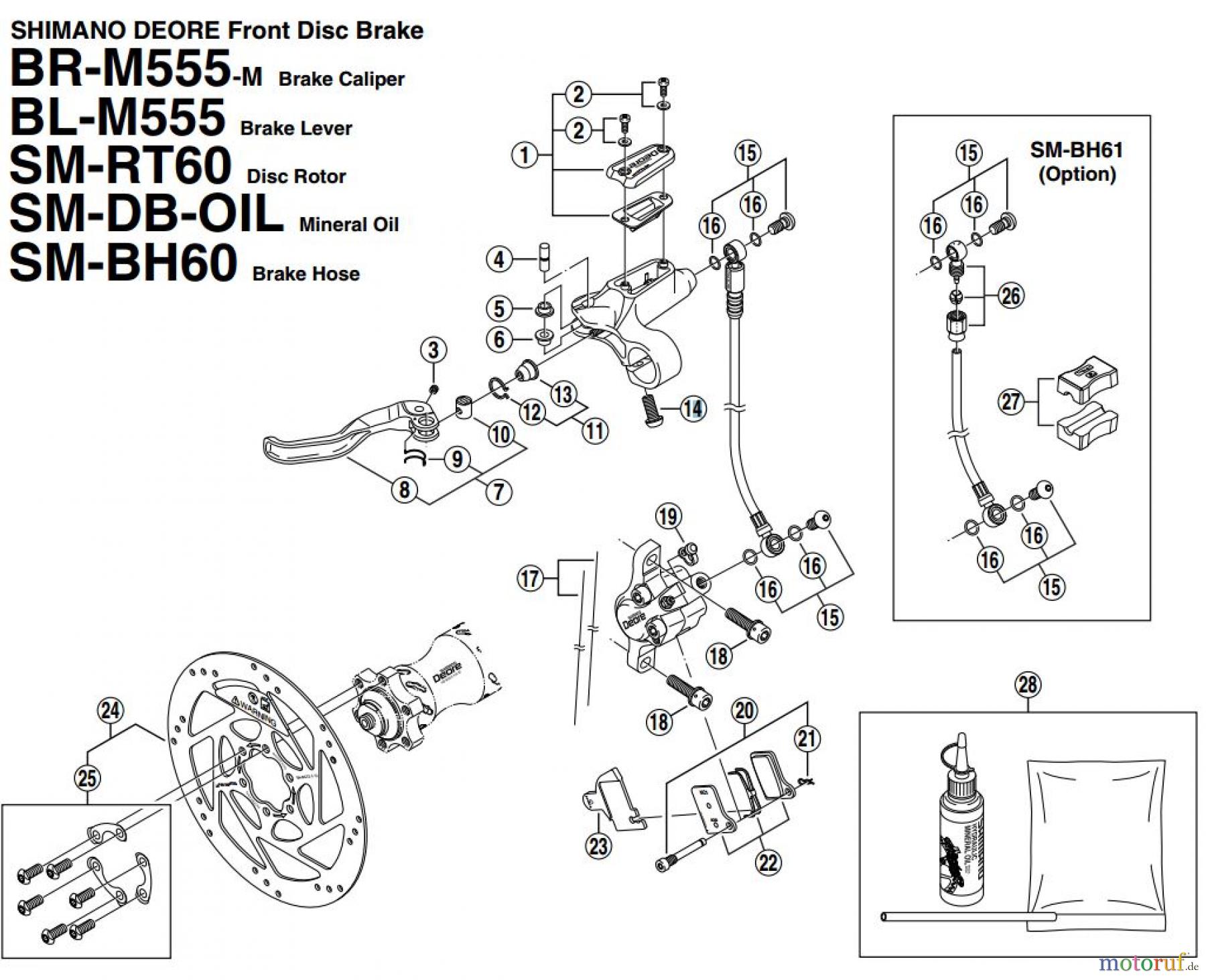 Shimano BR Brake - Bremse BR-M555-F, BL-M555-MAN SHIMANO DEORE Front Disc Brake