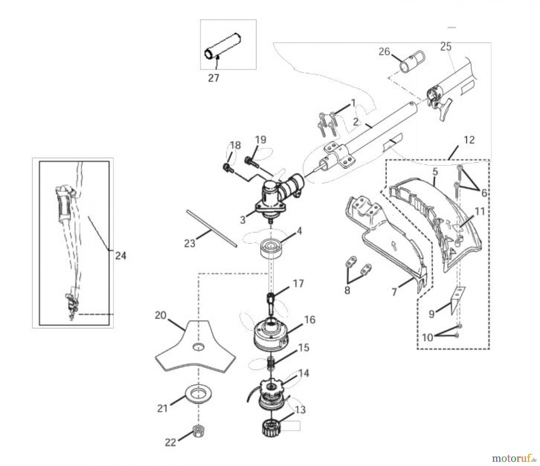 Ryobi Sensen Freischneider Benzin PBC3046YB Seite 3, Fadenkopf, Getriebe