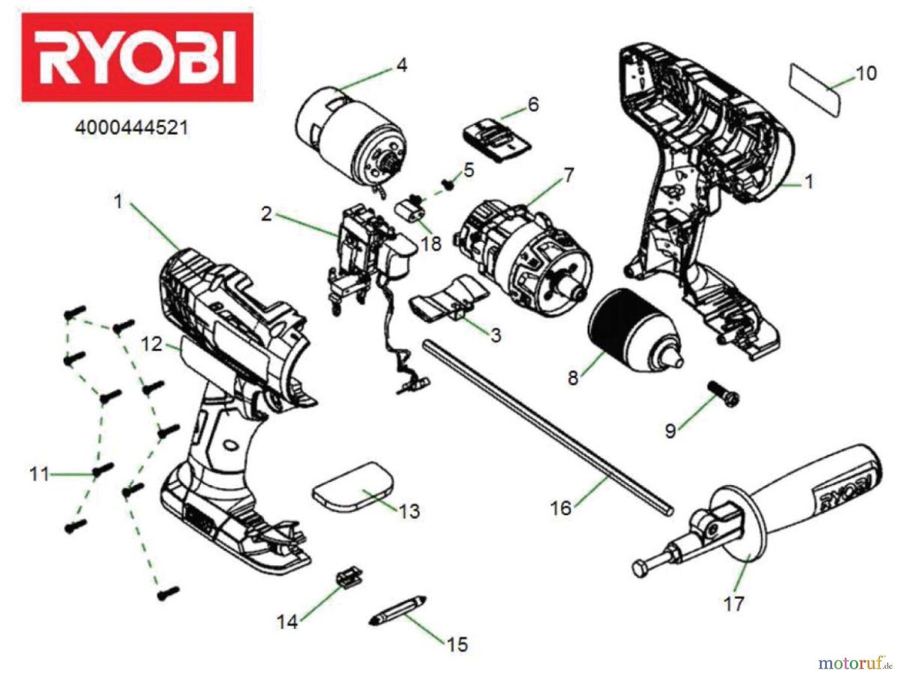  Ryobi (Schlag-)Bohrschrauber Akkuschrauber R18PD-0 18 V 2-GANG AKKU-SCHLAGBOHRSCHRAUBER R18PD-0 18 V 2-GANG AKKU-SCHLAGBOHRSCHRAUBER