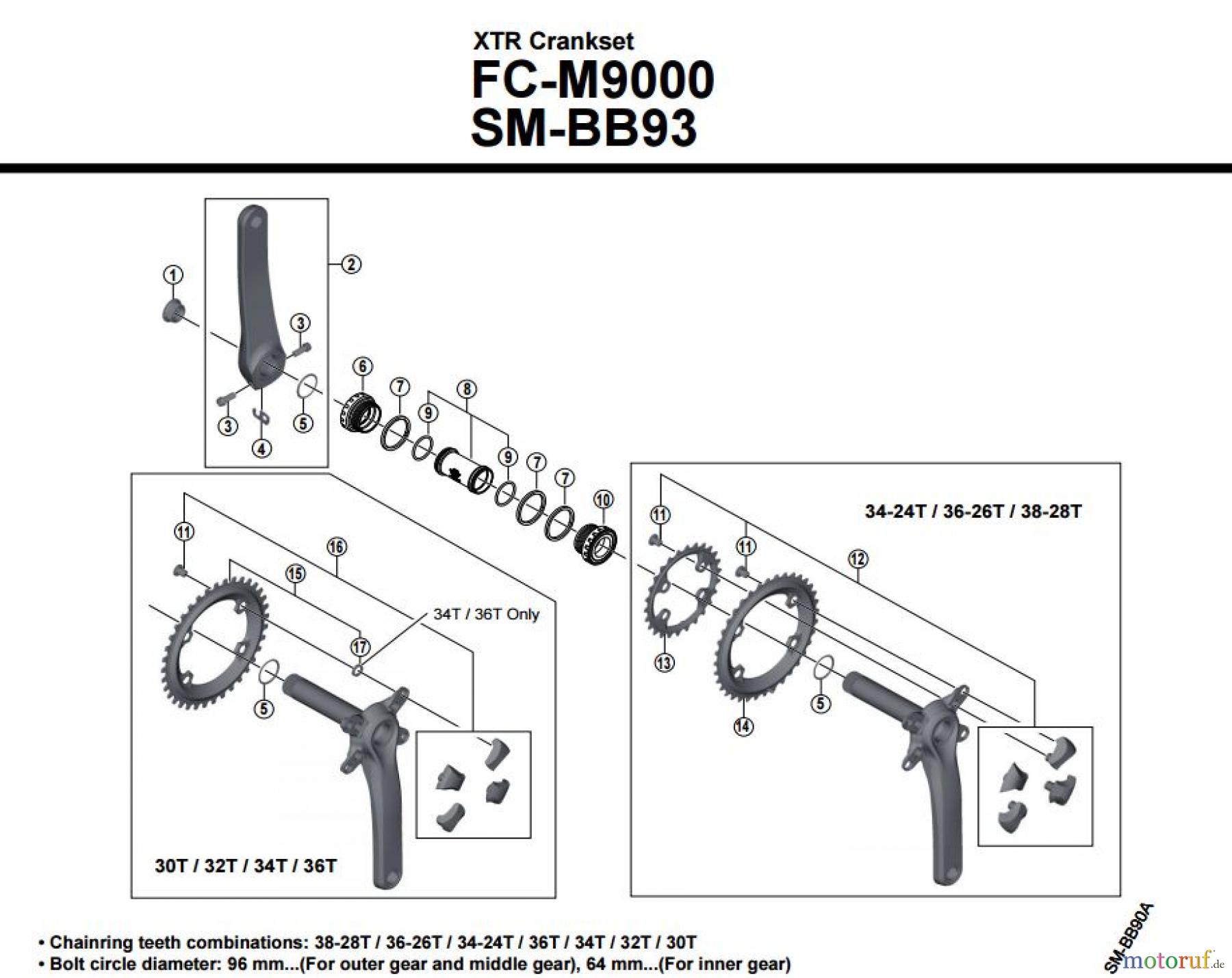 Shimano FC Front Chainwheel - Kurbelsatz, Vorderes Kettenblatt FC-M9000 XTR Kurbelgarnitur