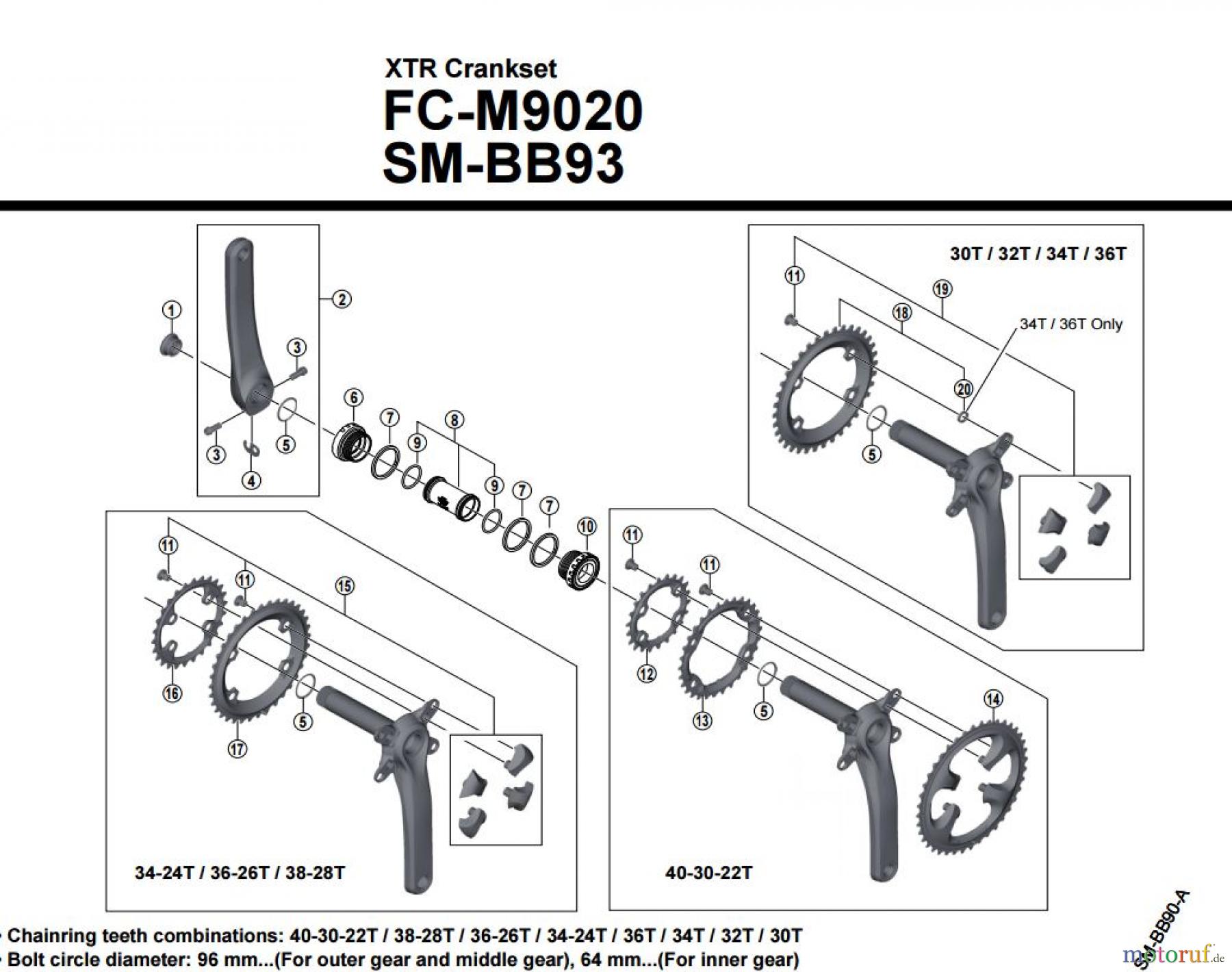 Shimano FC Front Chainwheel - Kurbelsatz, Vorderes Kettenblatt FC-M9020-3776 XTR Kurbelgarnitur