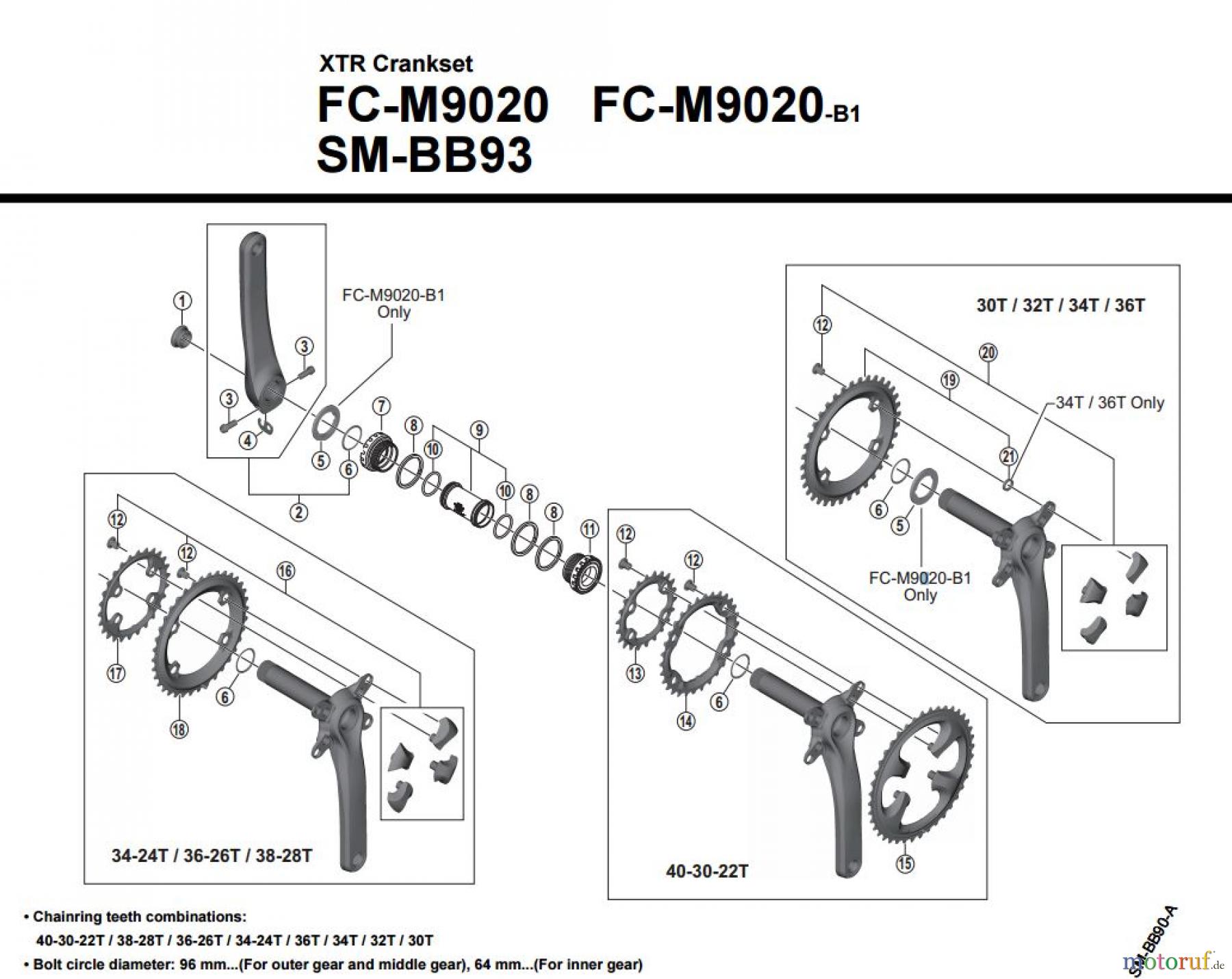 Shimano FC Front Chainwheel - Kurbelsatz, Vorderes Kettenblatt FC-M9020-3776A XTR Kurbelgarnitur