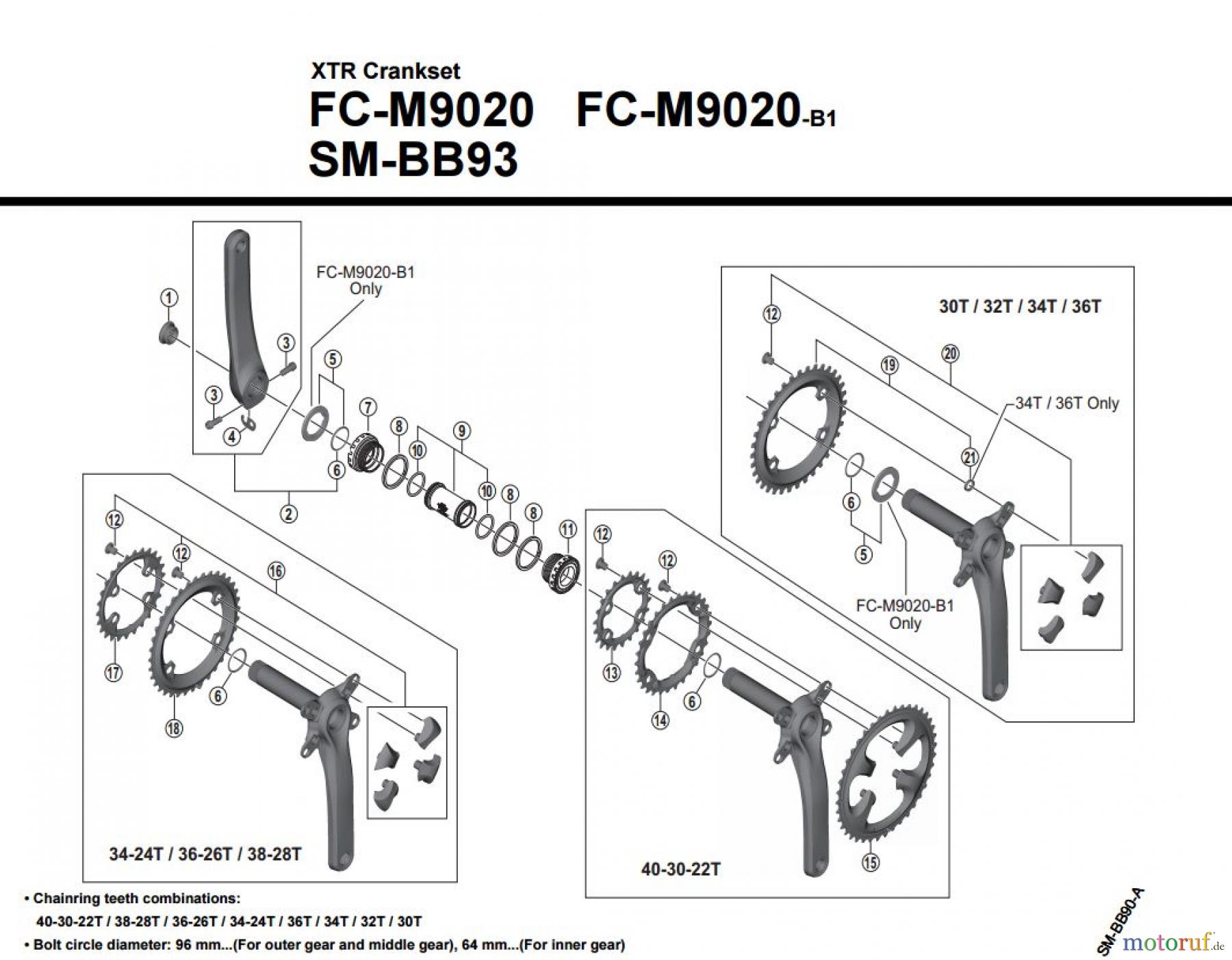 Shimano FC Front Chainwheel - Kurbelsatz, Vorderes Kettenblatt FC-M9020-3776B XTR Kurbelgarnitur