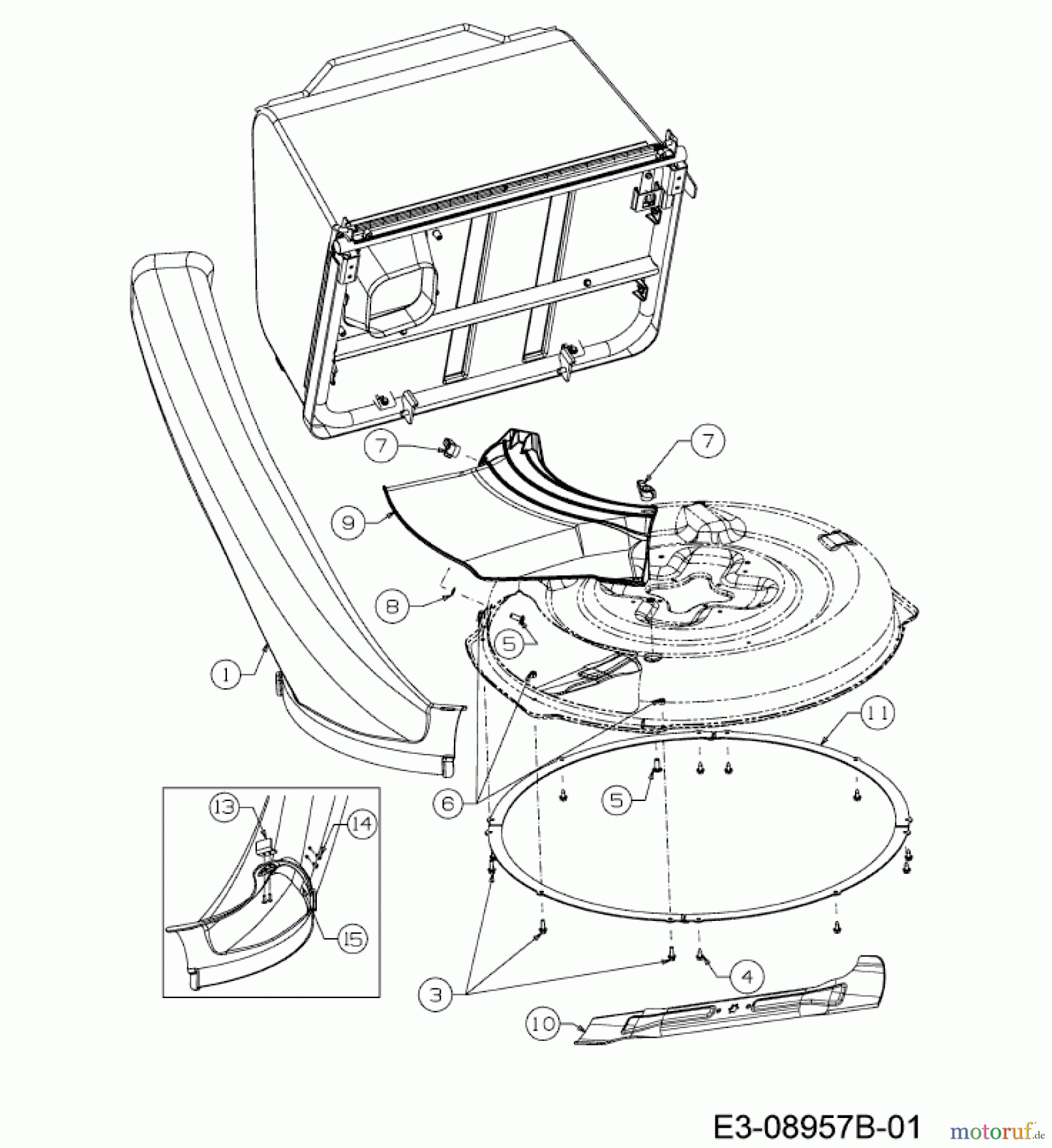  MTD Rasentraktoren Minirider 76 RDE 13A726SD600  (2017) Auswurfschacht, Deflektor, Messer