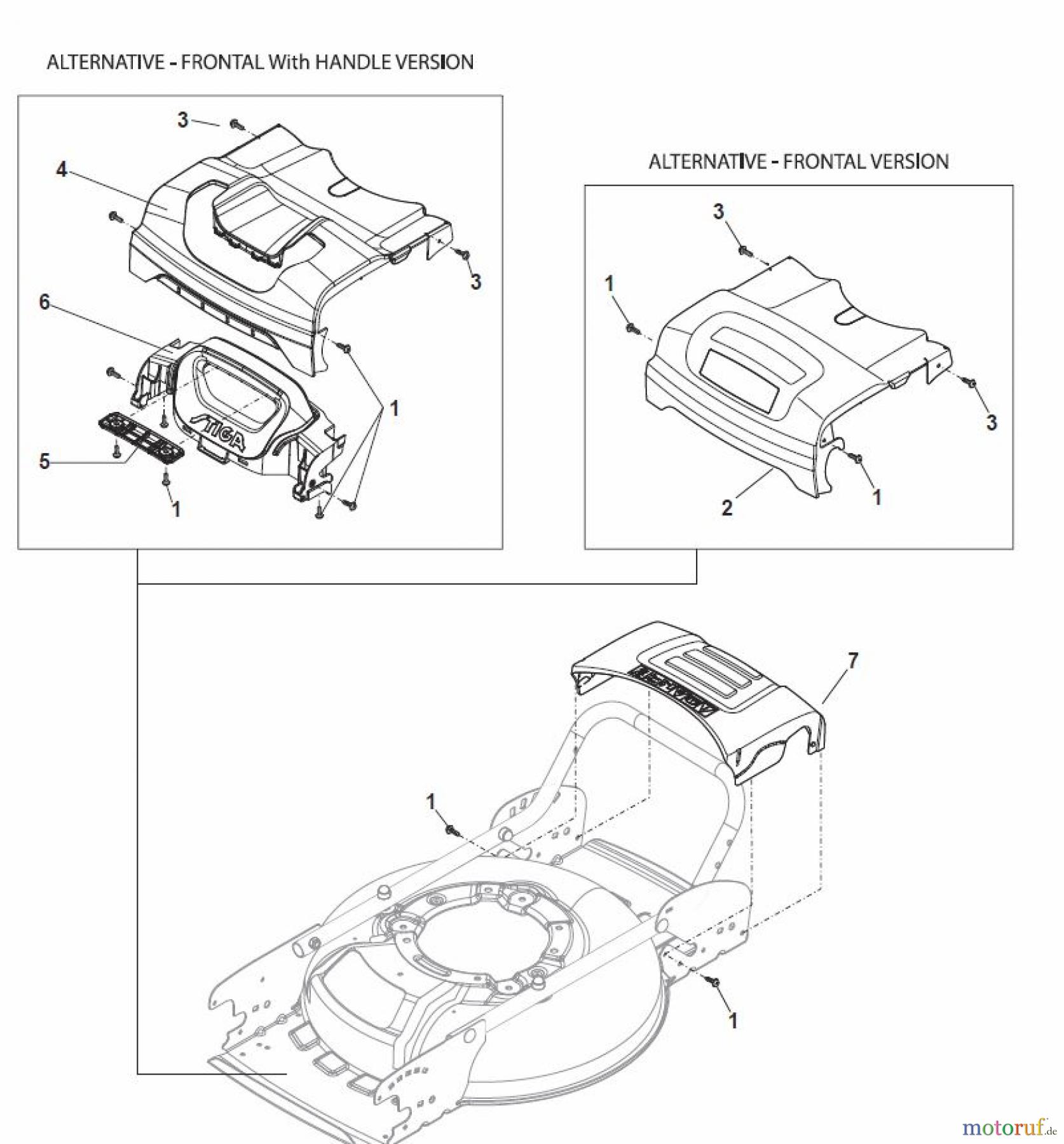 Global Garden Products GGP Rasenmäher Baujahr 2017 Benzin Mit Antrieb 2017 MCS 474 TR Mask, Frontal with Handle Version