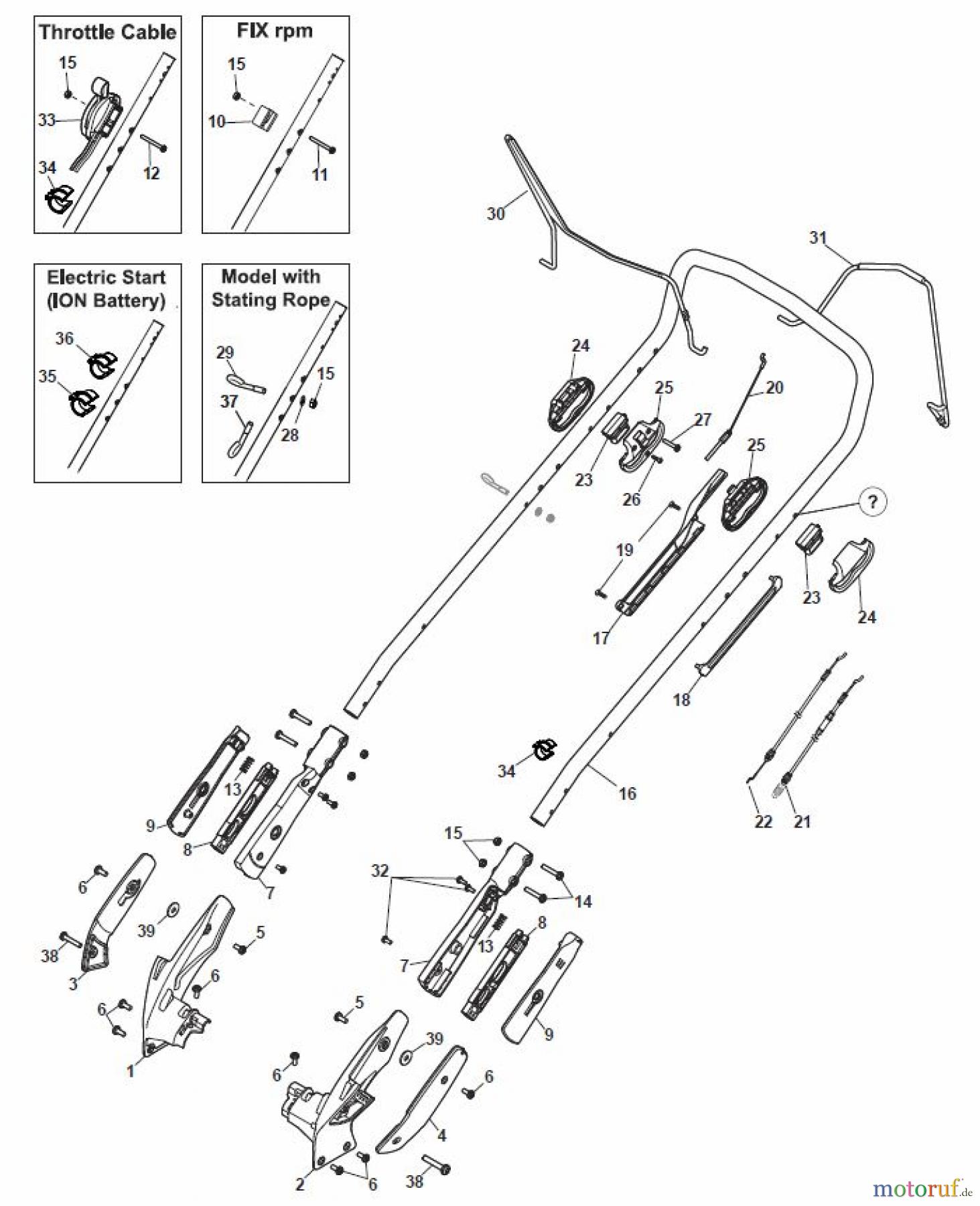 Global Garden Products GGP Rasenmäher Baujahr 2017 Benzin Mit Antrieb 2017 MP2 504 SV Chassis/Handle, Upper Part