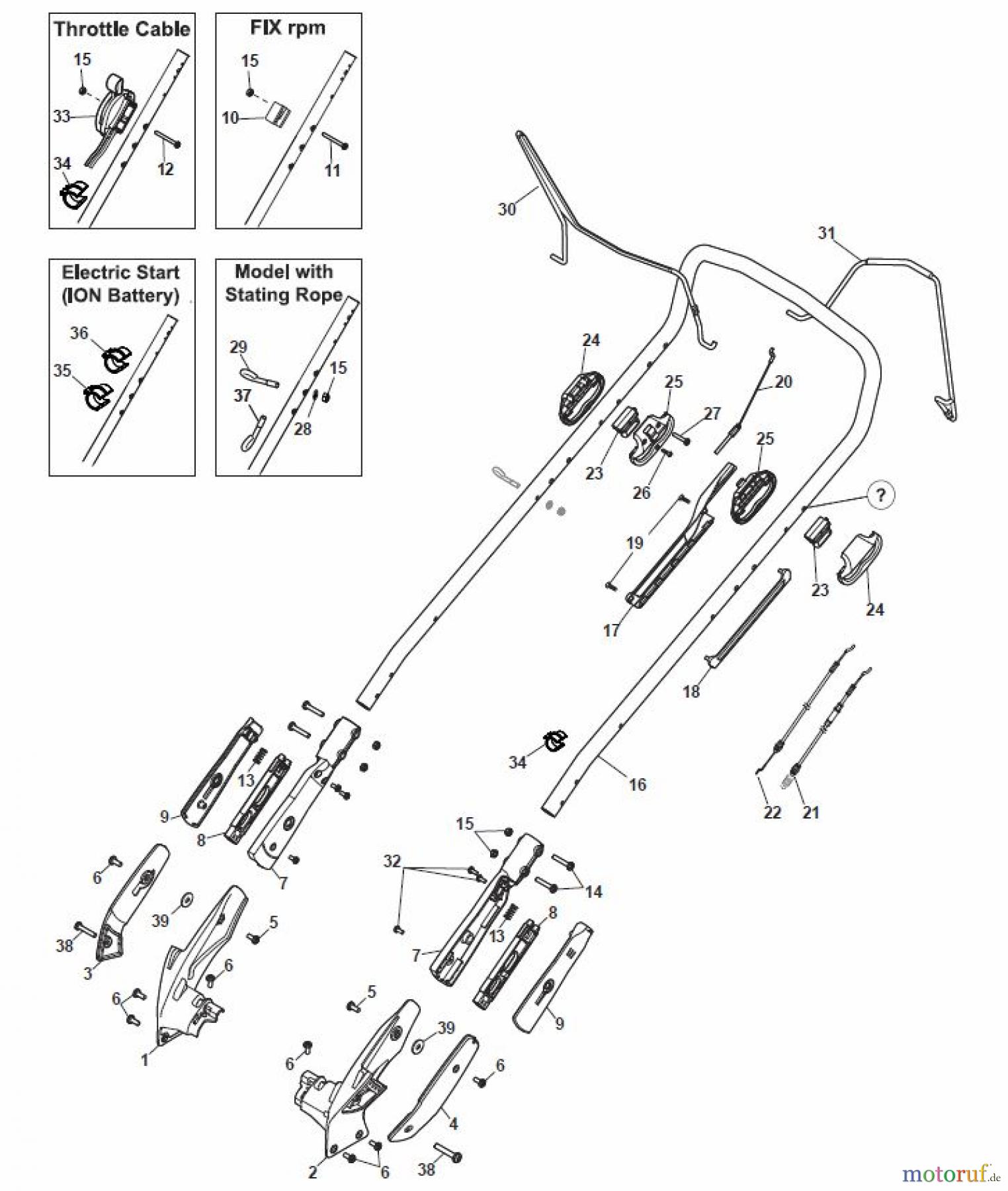 Global Garden Products GGP Rasenmäher Baujahr 2017 Benzin Mit Antrieb 2017 MP2 554 SQE Chassis/Handle, Upper Part