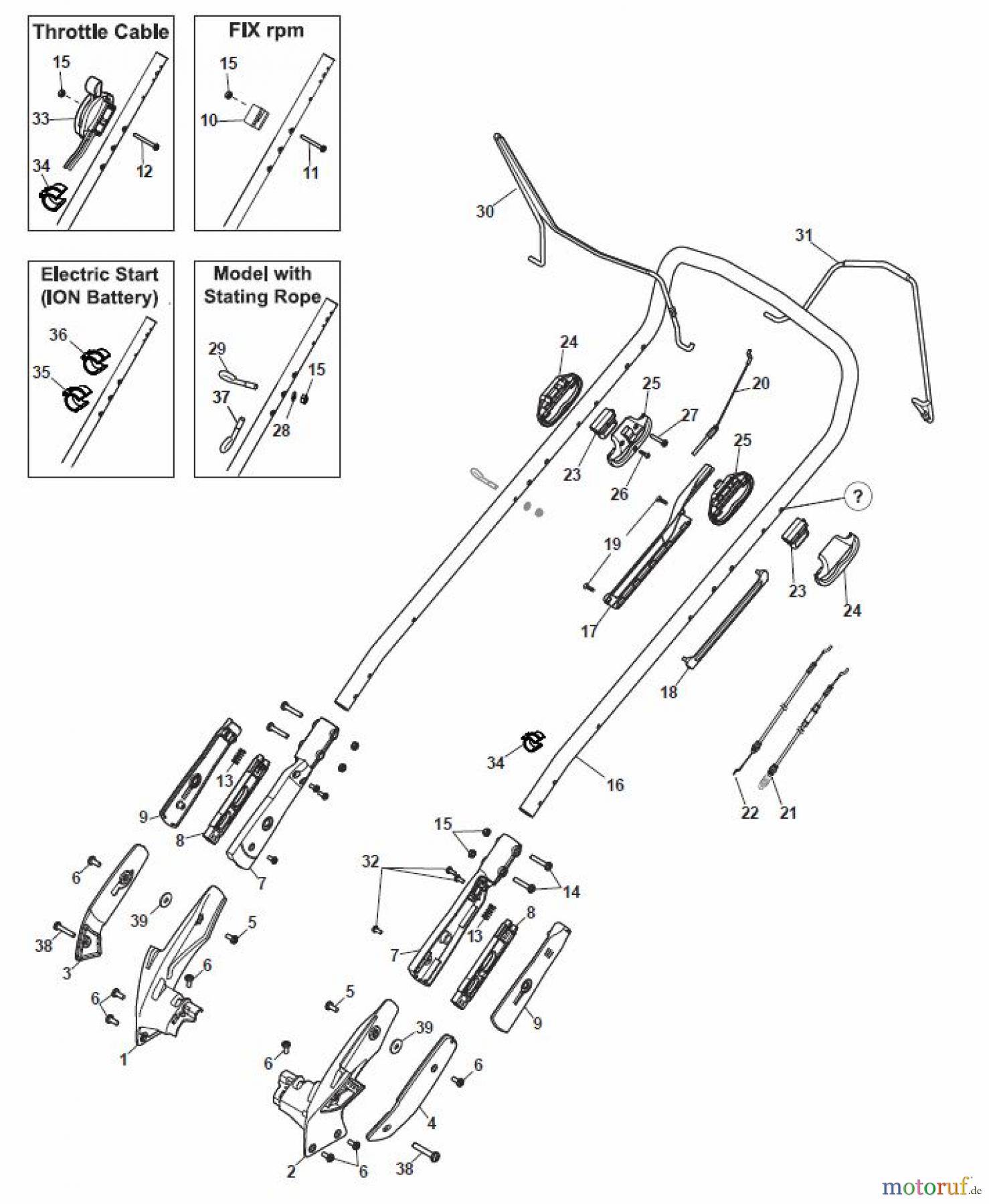 Global Garden Products GGP Rasenmäher Baujahr 2017 Benzin Mit Antrieb 2017 MP2 554 SVE Chassis/Handle, Upper Part