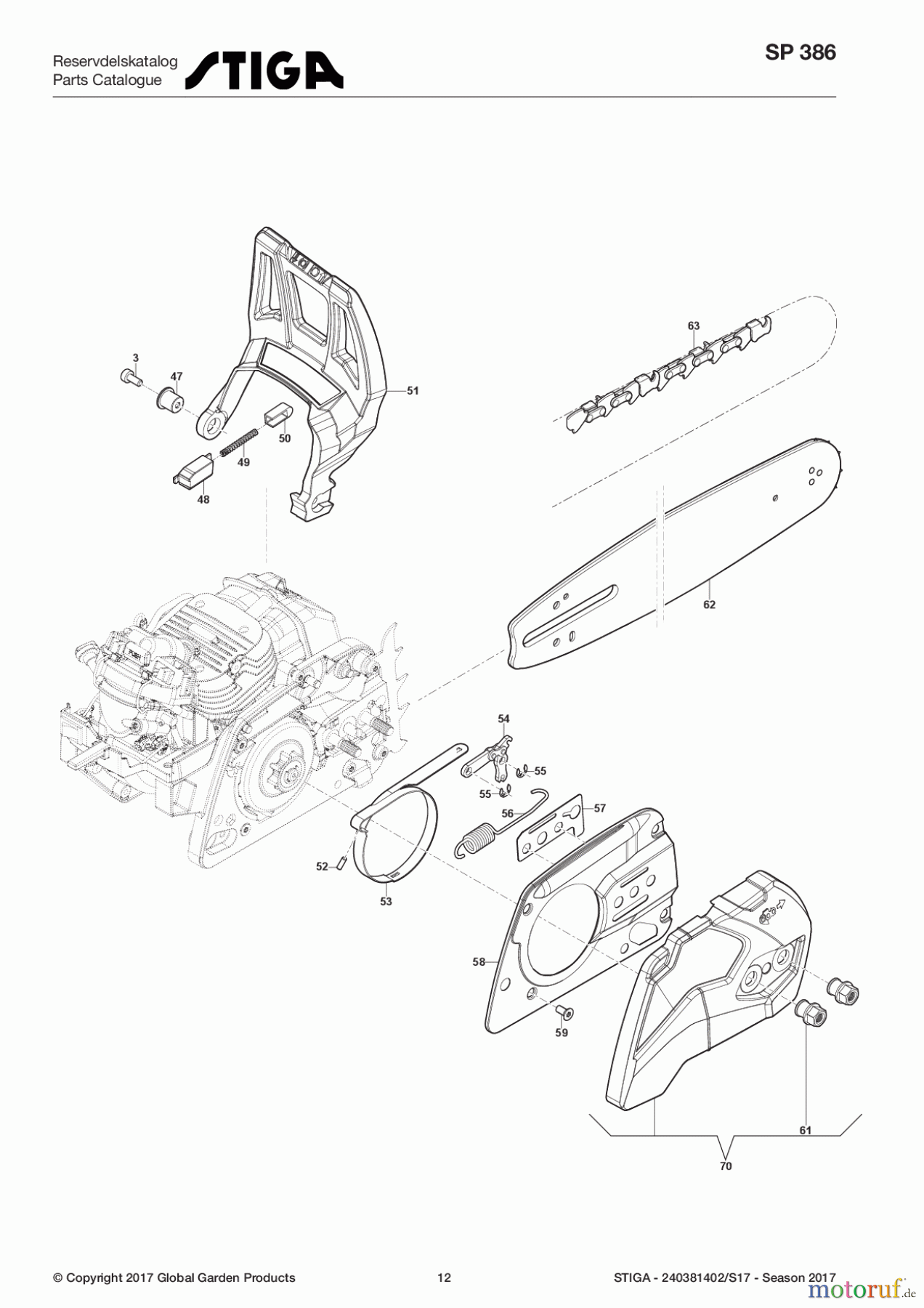  Stiga Kettensägen Baujahr 2017 Benzin 2017 SP 386 240381402/S17 - Season 2017 Housing