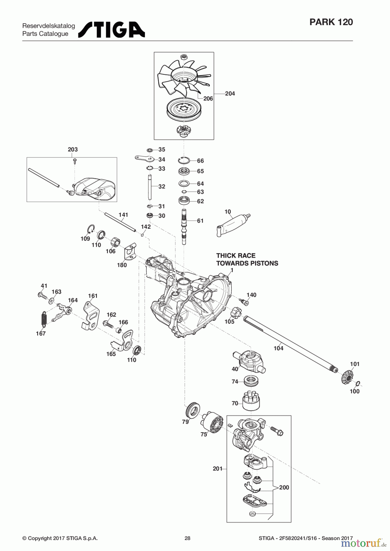  Stiga Frontmäher Baujahr 2017 Park 2017 Park 120 2F5820241/S16 - Season 2017 Transmission Unit, Hydro-Gear T2-BDBF-3X3C-19X1