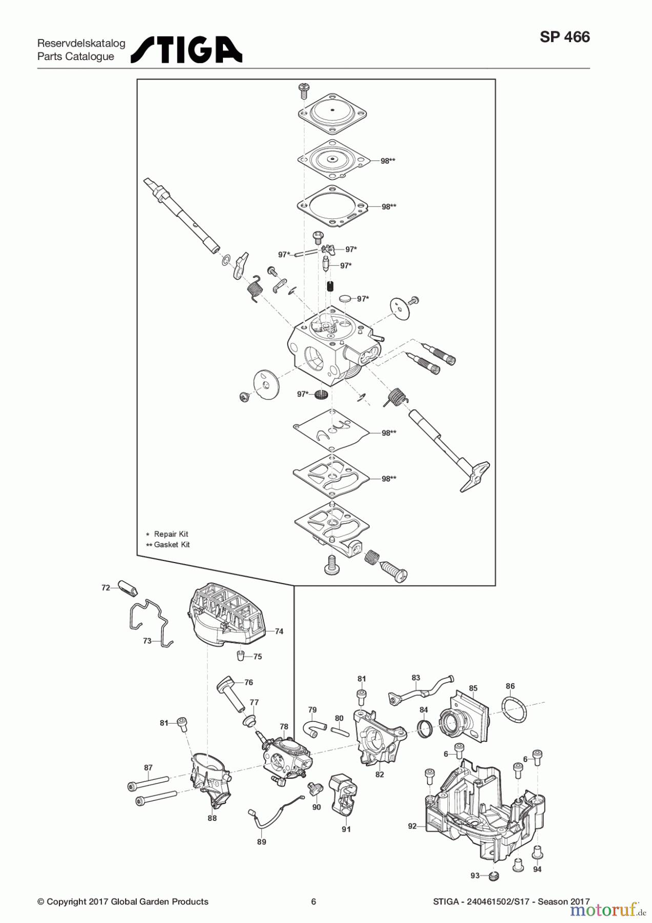 Stiga Kettensägen Baujahr 2017 Benzin 2017 SP 466 240461502/S17 - Season 2017 Engine - Carburetor